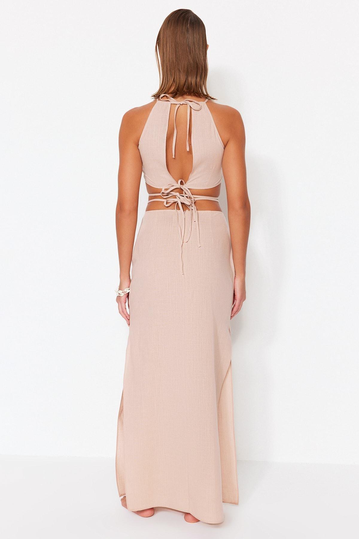 Beige Halter Neck Co-Ord Set, , large image number 7
