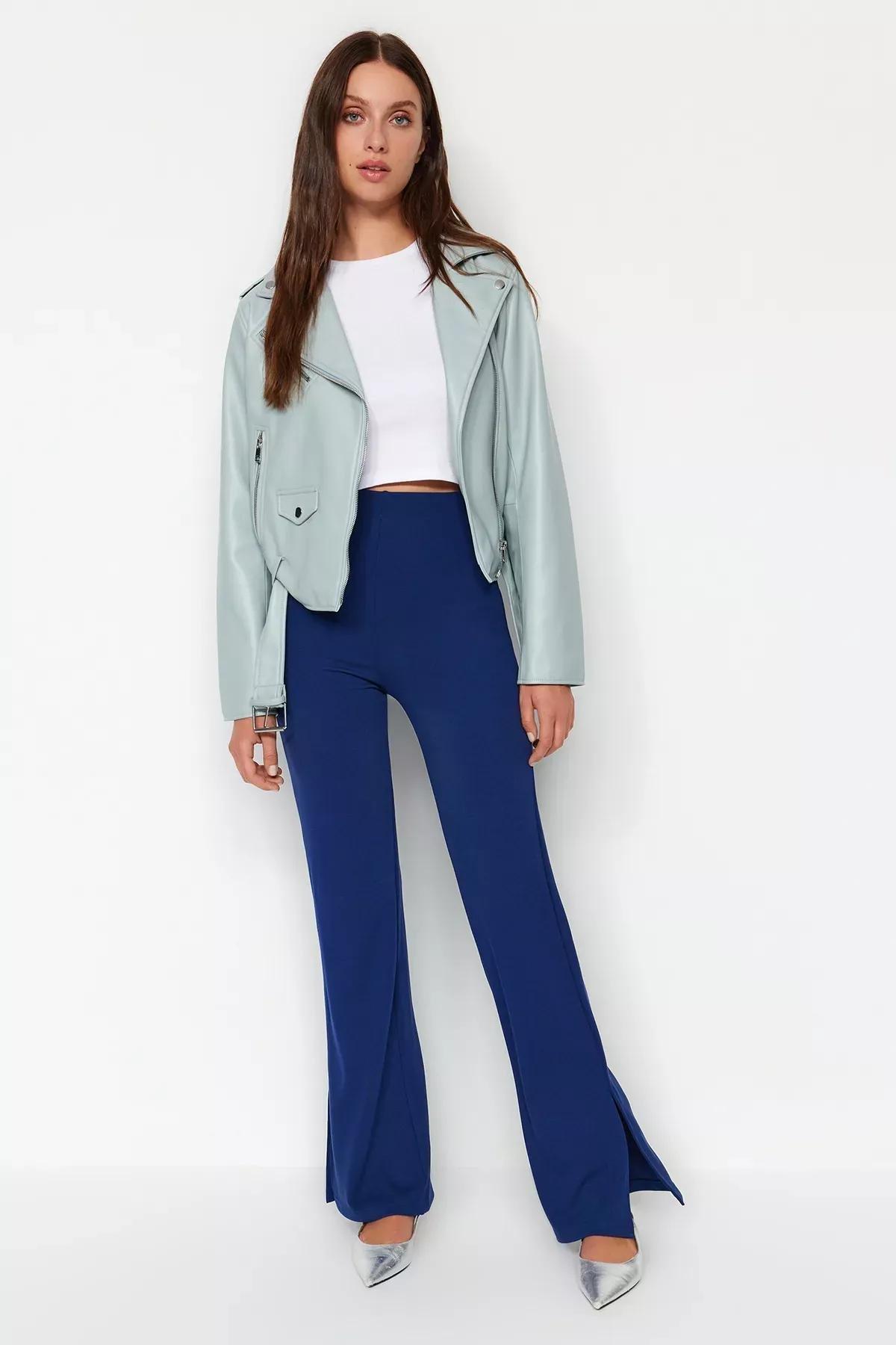 Purple flare High-Waist Trousers, , medium