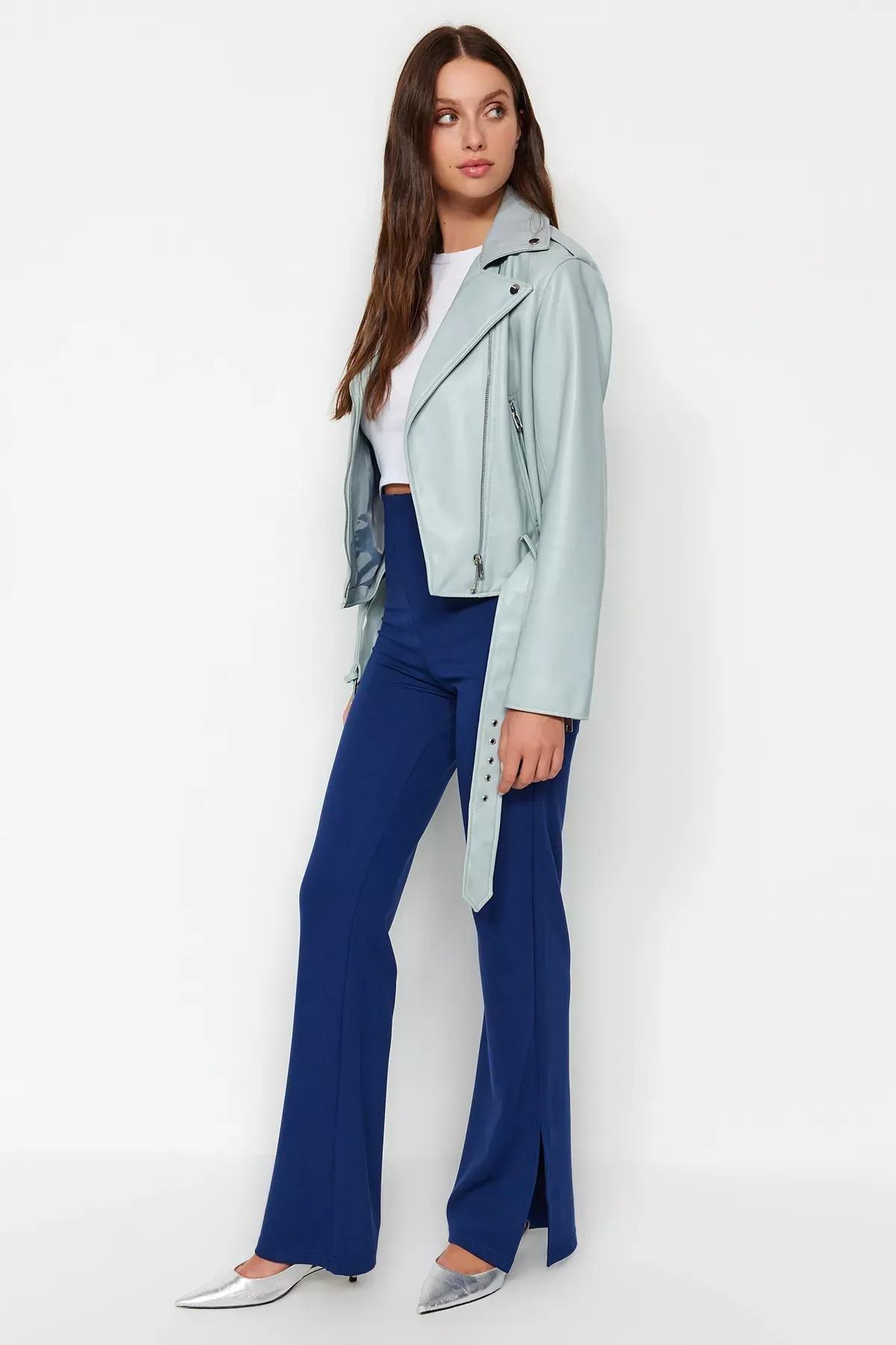 Purple flare High-Waist Trousers, Indigo, large image number 1