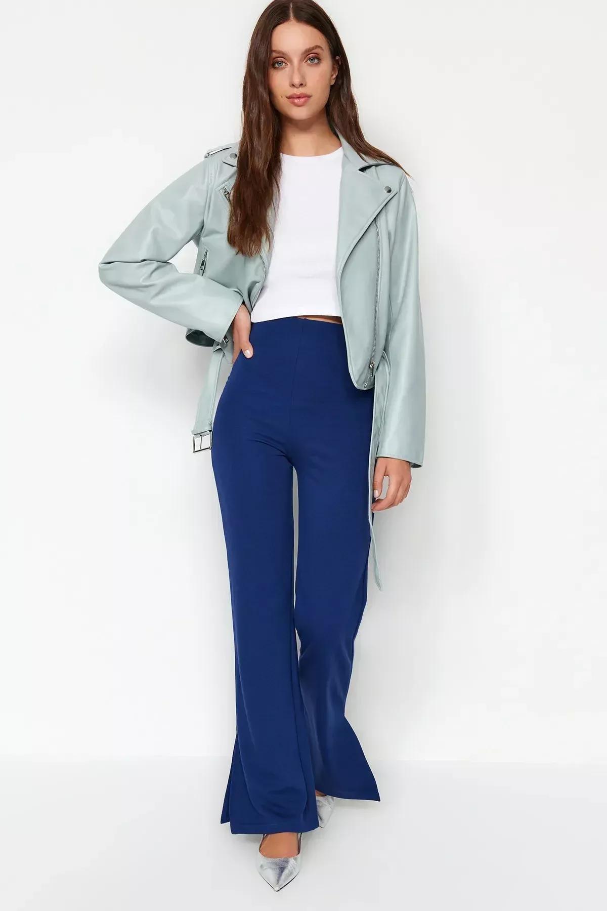 Purple flare High-Waist Trousers, Indigo, large image number 2