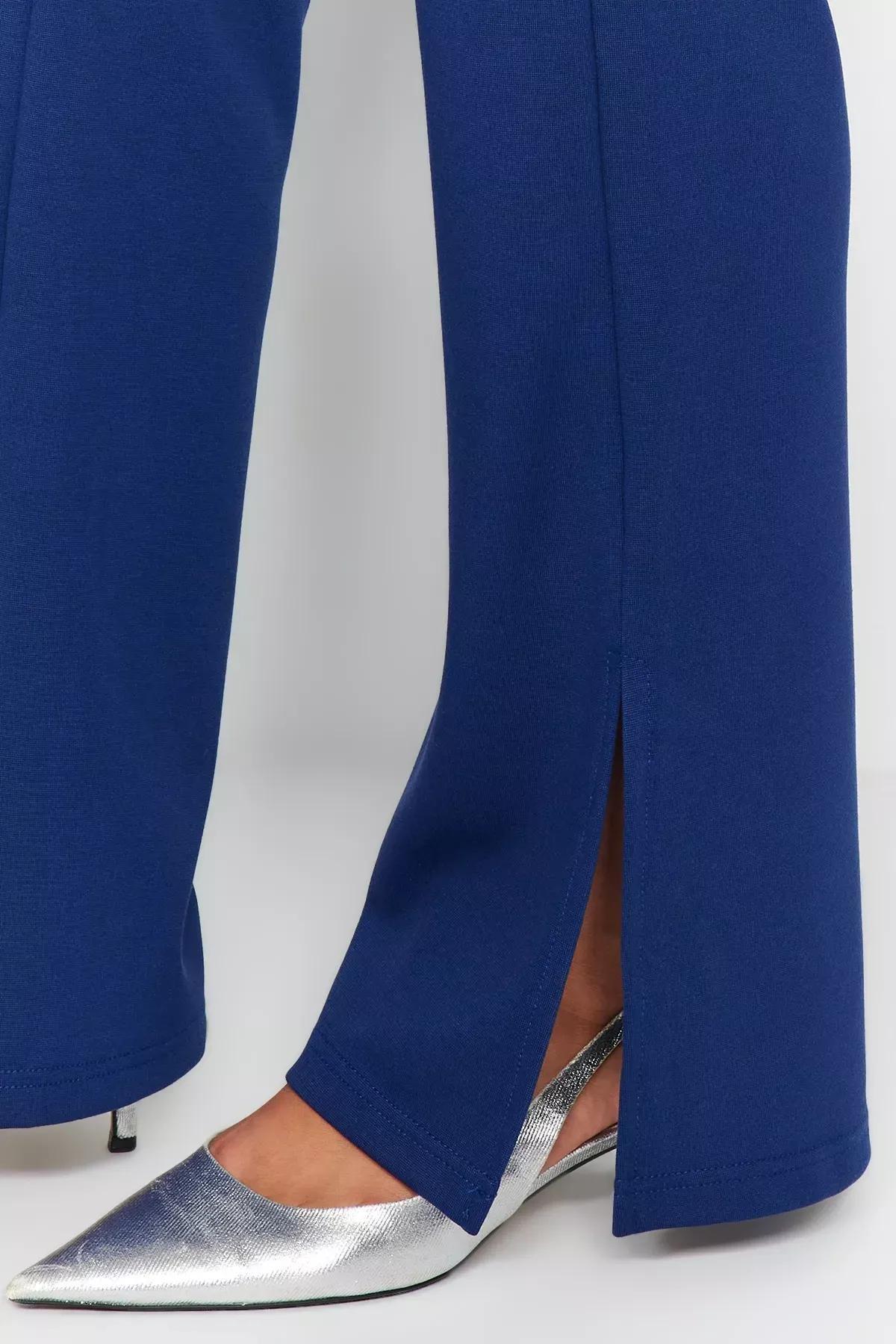Indigo Slits in the Sides Flare/Flare-Flare High Waist Knitted Trousers TWOSS23PL00134, single, , large image number 3
