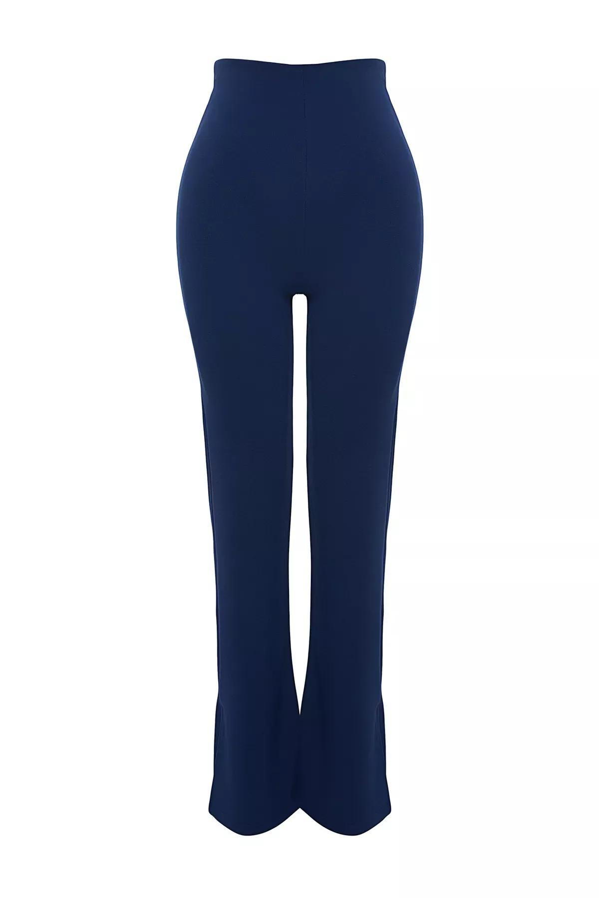 Indigo Slits in the Sides Flare/Flare-Flare High Waist Knitted Trousers TWOSS23PL00134, single, , large image number 4