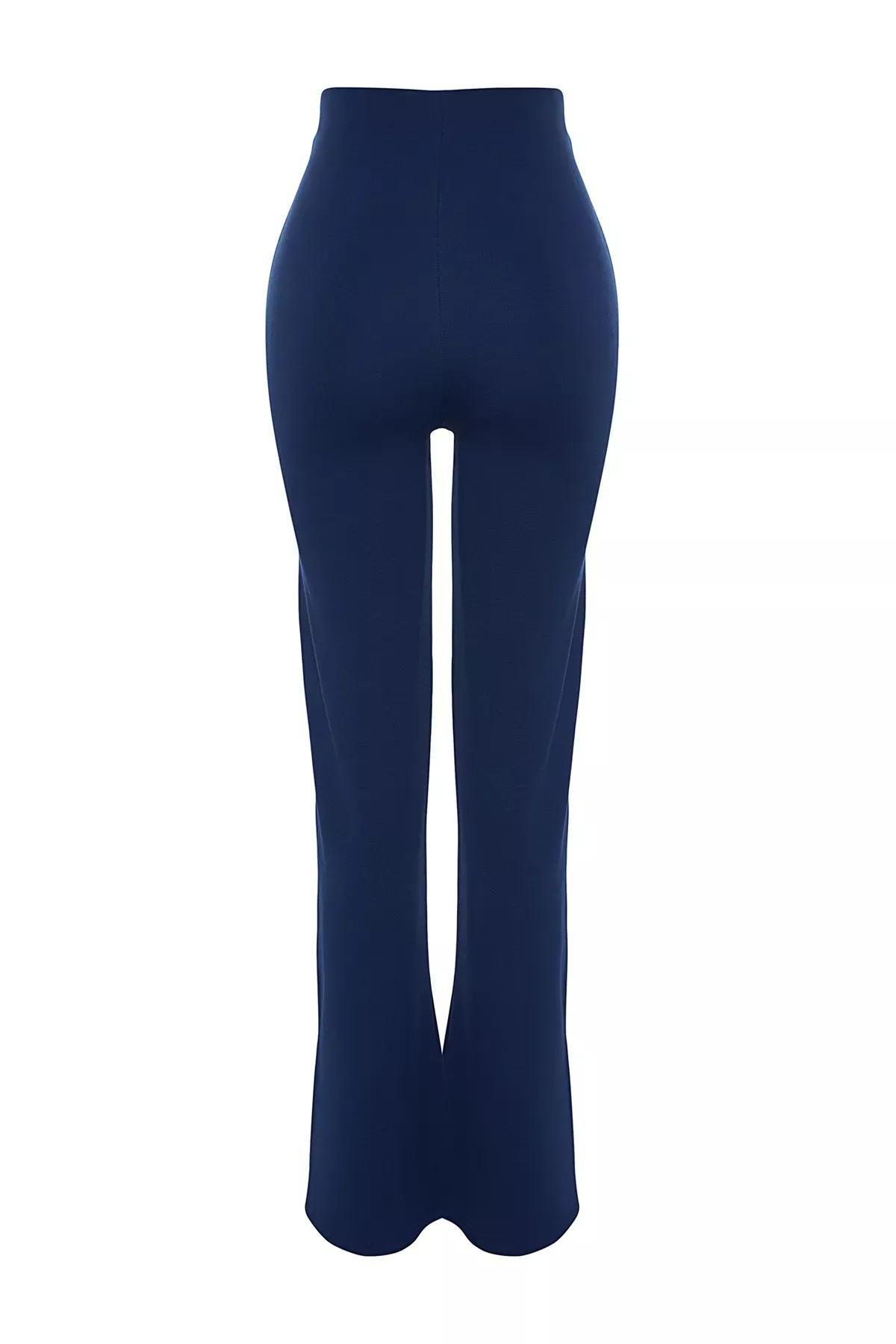 Indigo Slits in the Sides Flare/Flare-Flare High Waist Knitted Trousers TWOSS23PL00134, single, , large image number 6