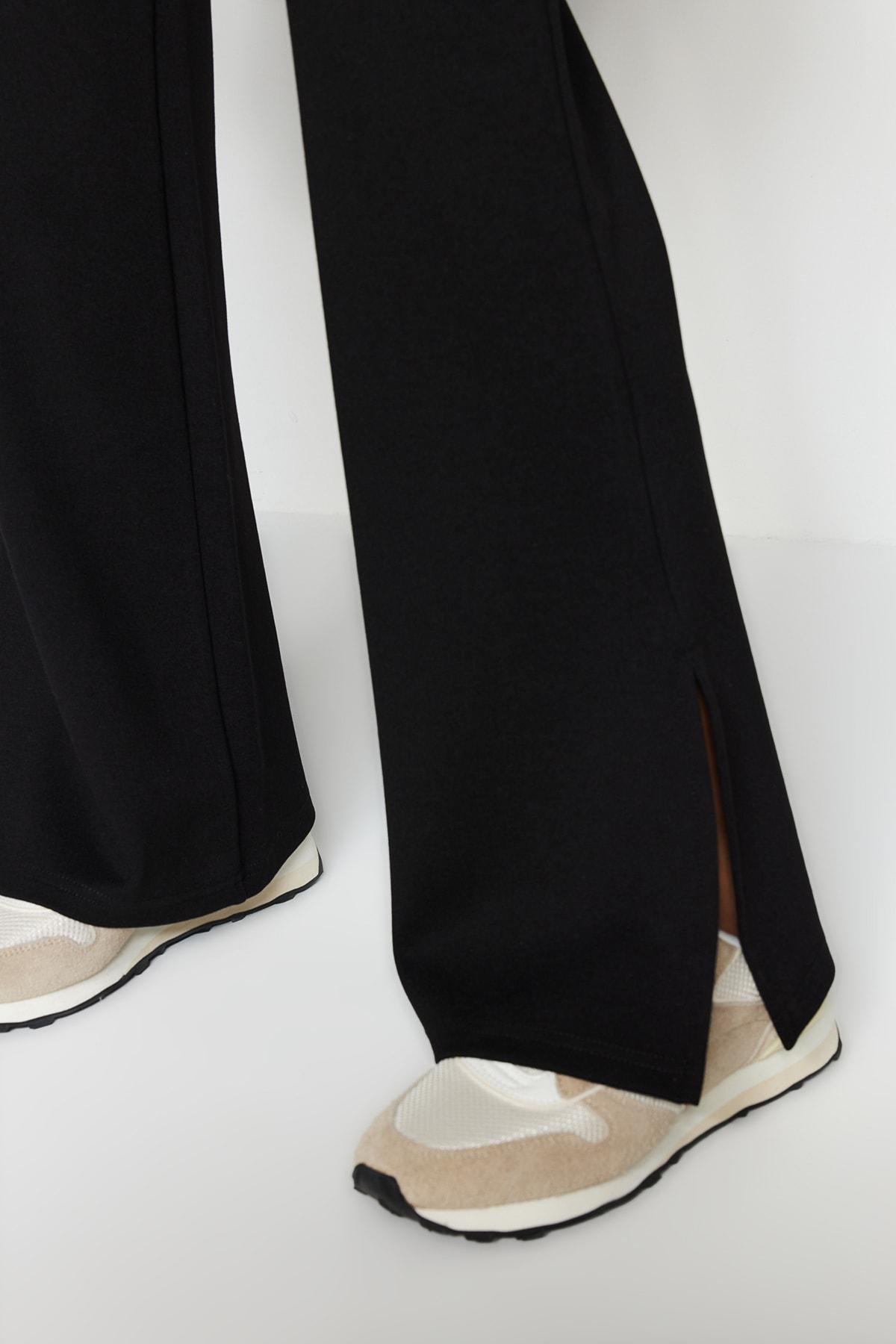 Black High Waisted Opened Hem Trousers, , large image number 1