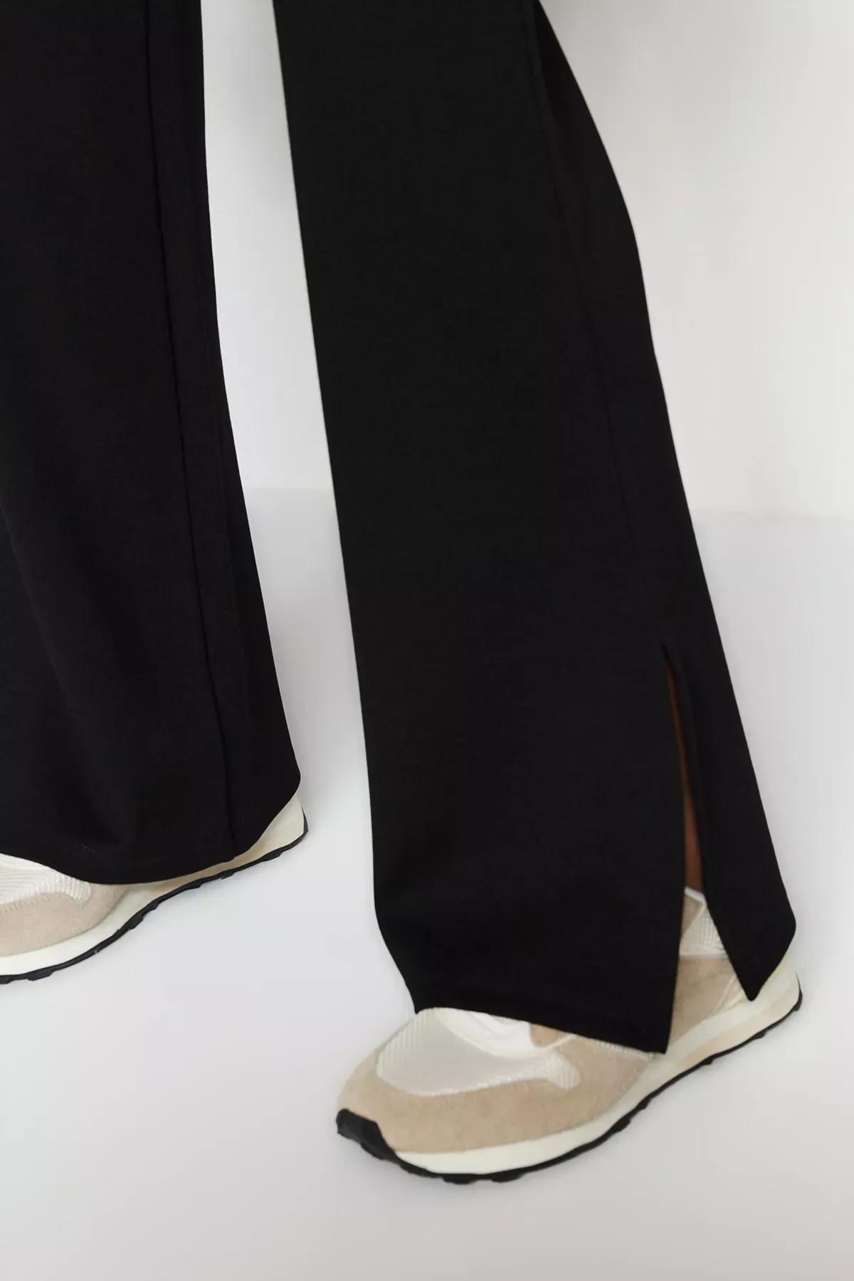 Black High Waisted Opened Hem Trousers, Black, medium