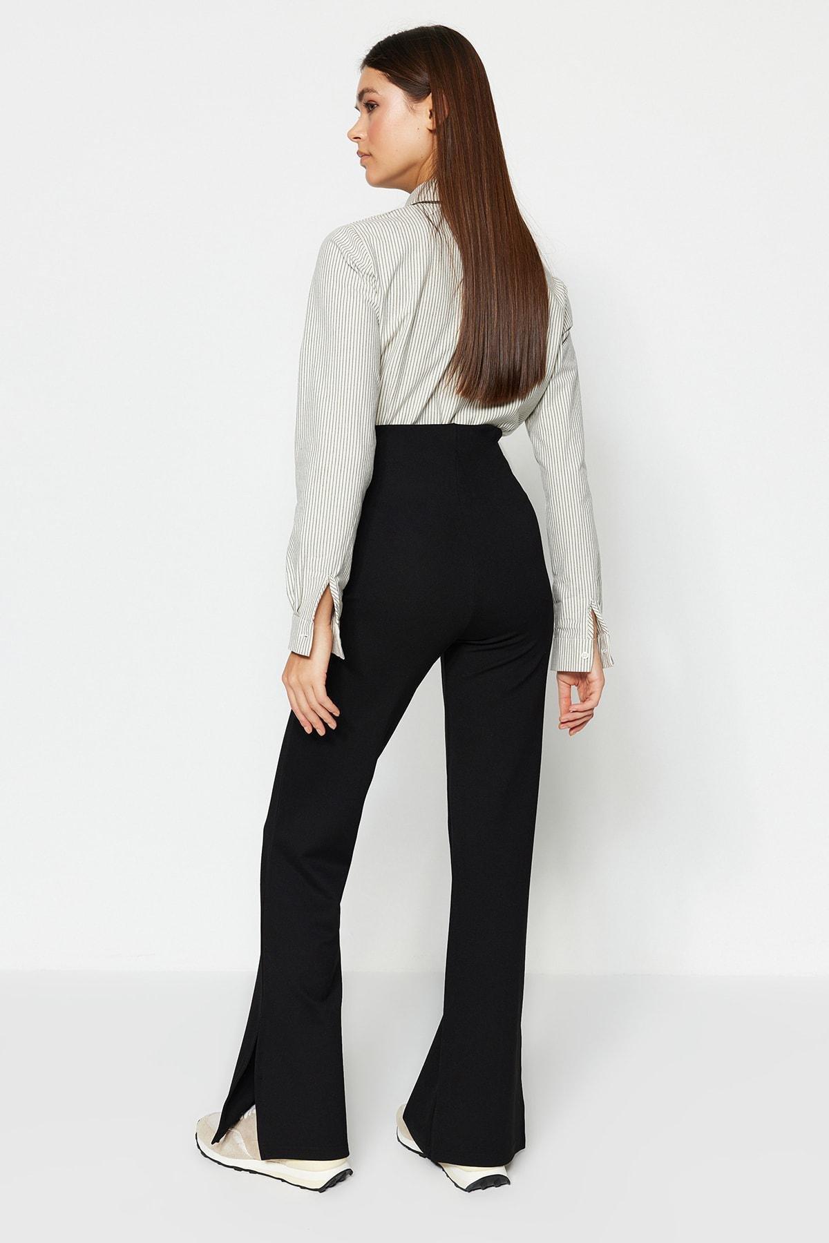Black High Waisted Opened Hem Trousers, , large image number 2
