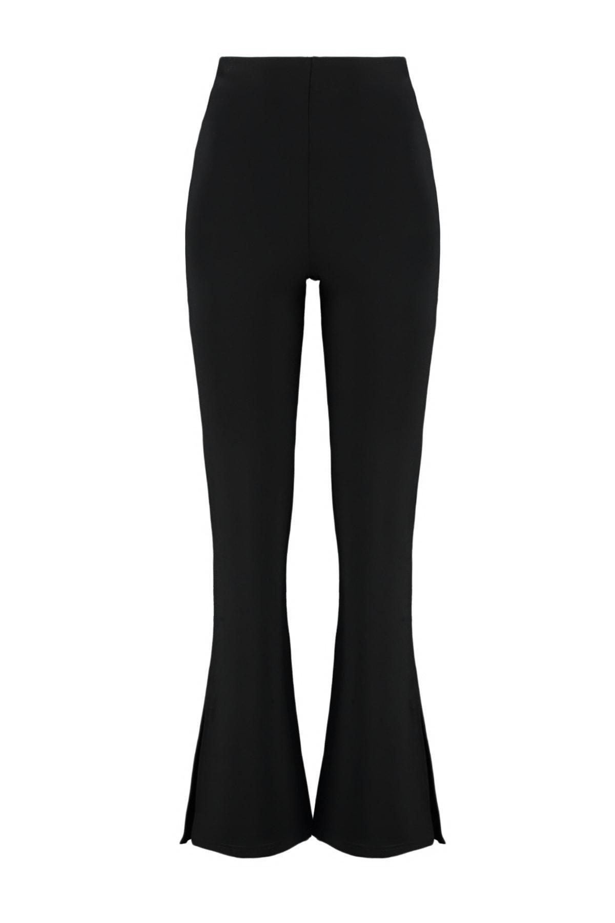 Black High Waisted Opened Hem Trousers, , large image number 5
