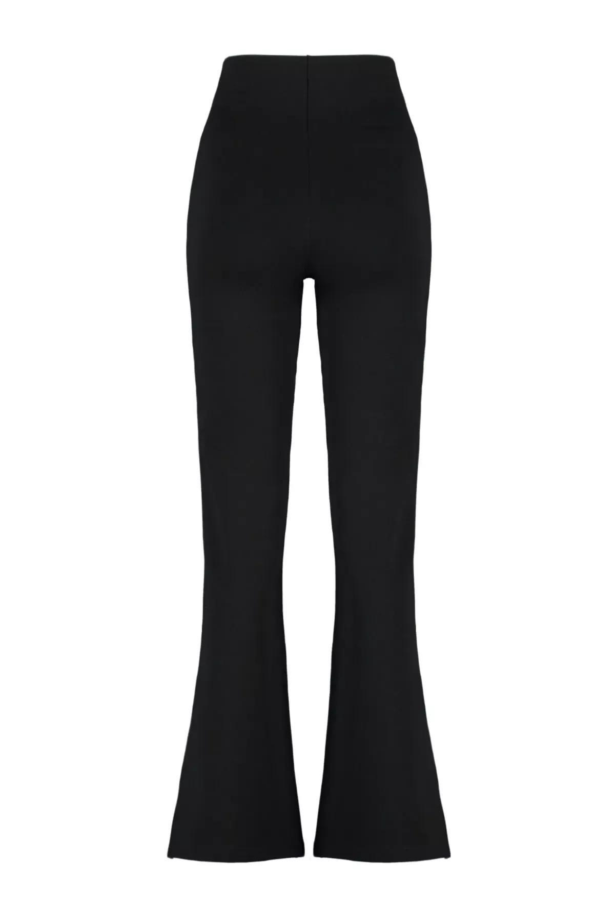 Black High Waisted Opened Hem Trousers, Black, large image number 6