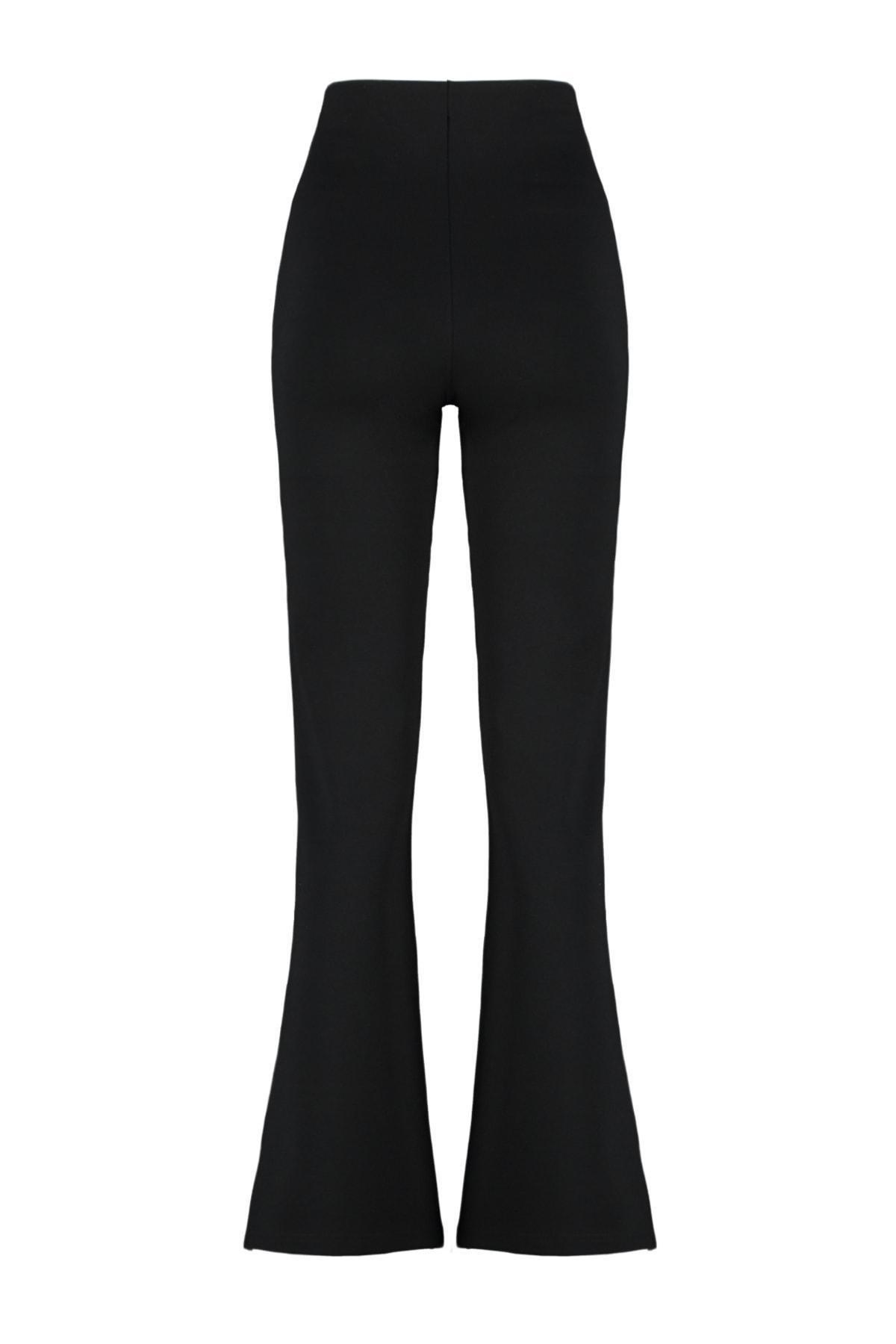 Black High Waisted Opened Hem Trousers, , large image number 7