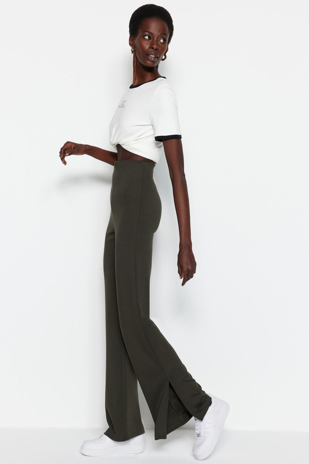 Khaki Flared Pants, , large image number 0