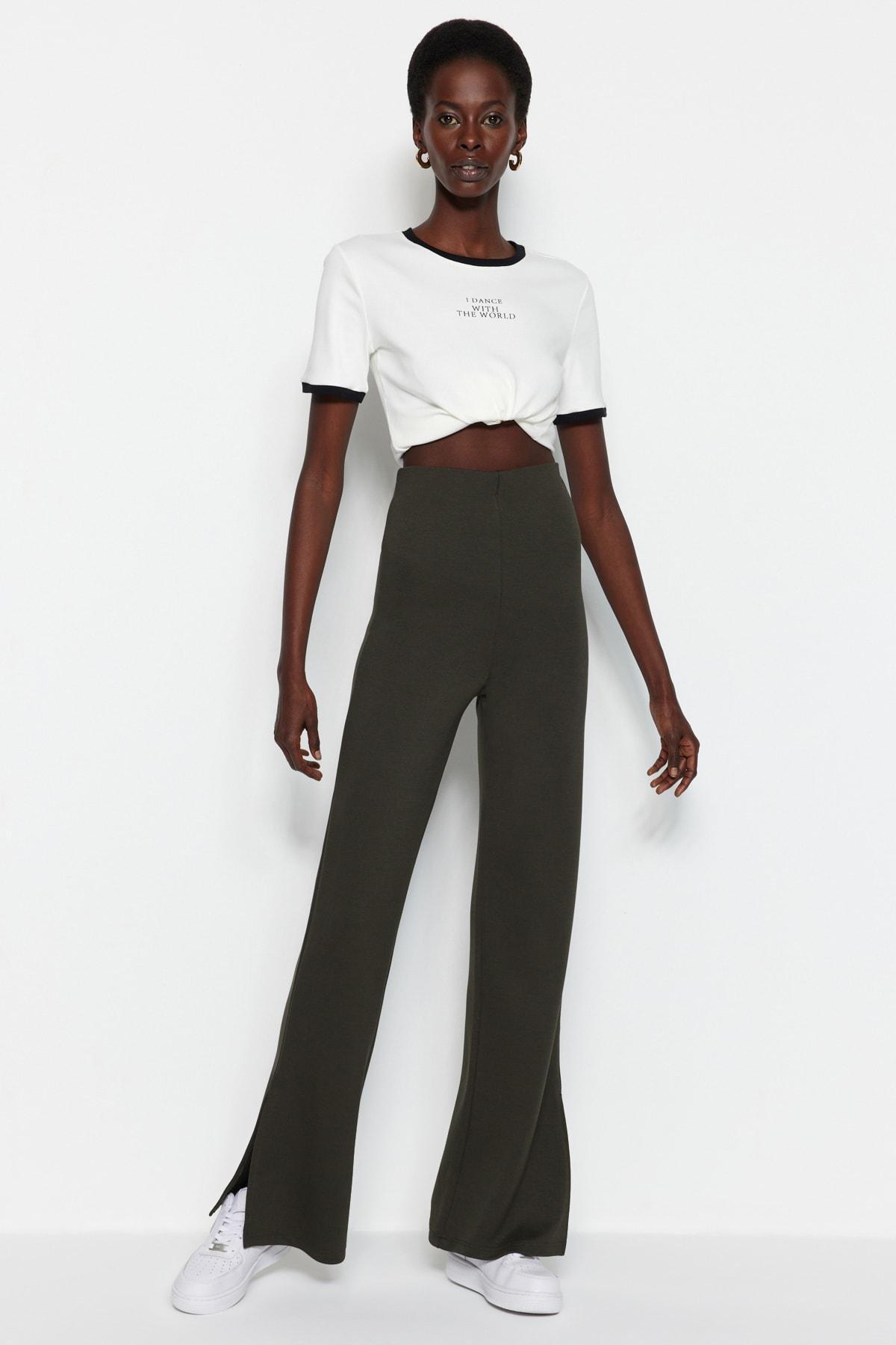 Khaki Flared Pants, , large image number 1