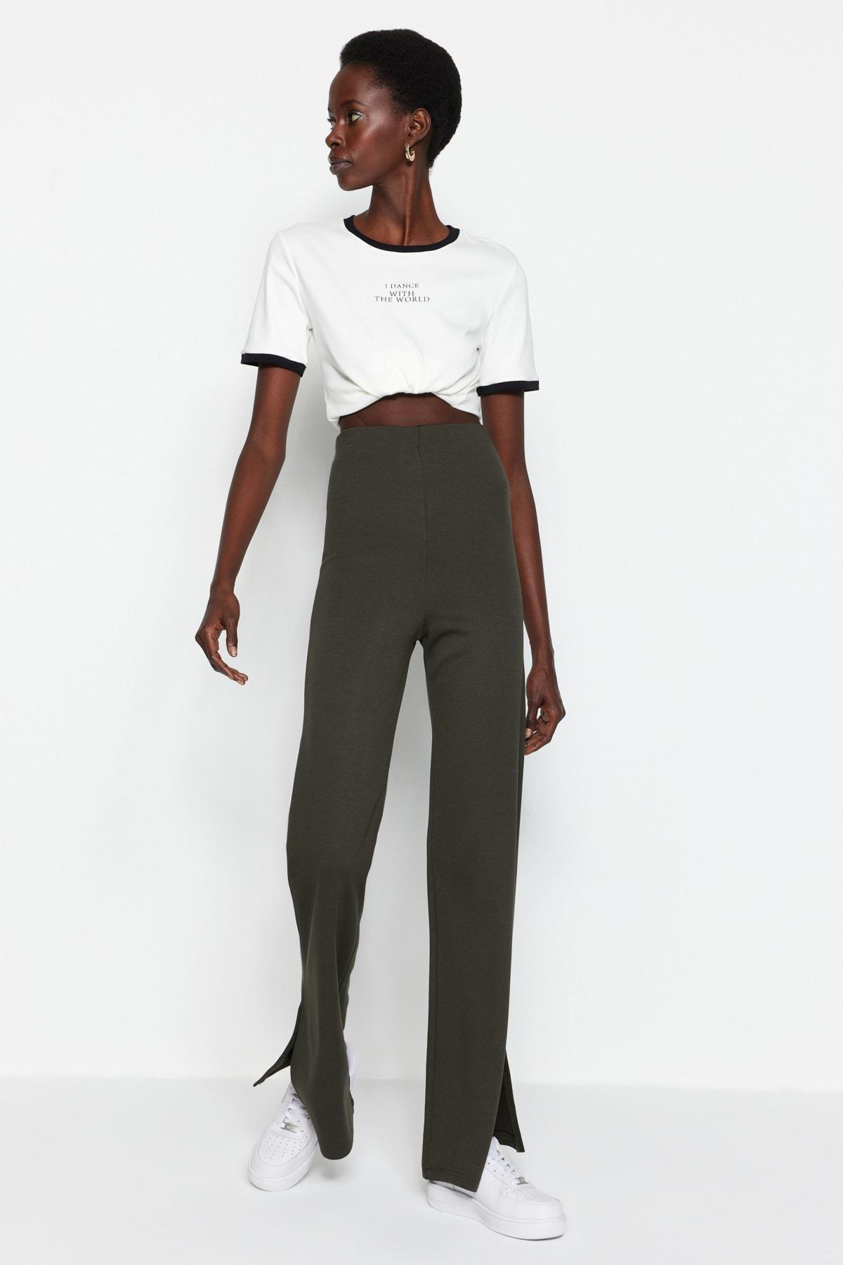 Khaki Flared Pants, , large image number 3