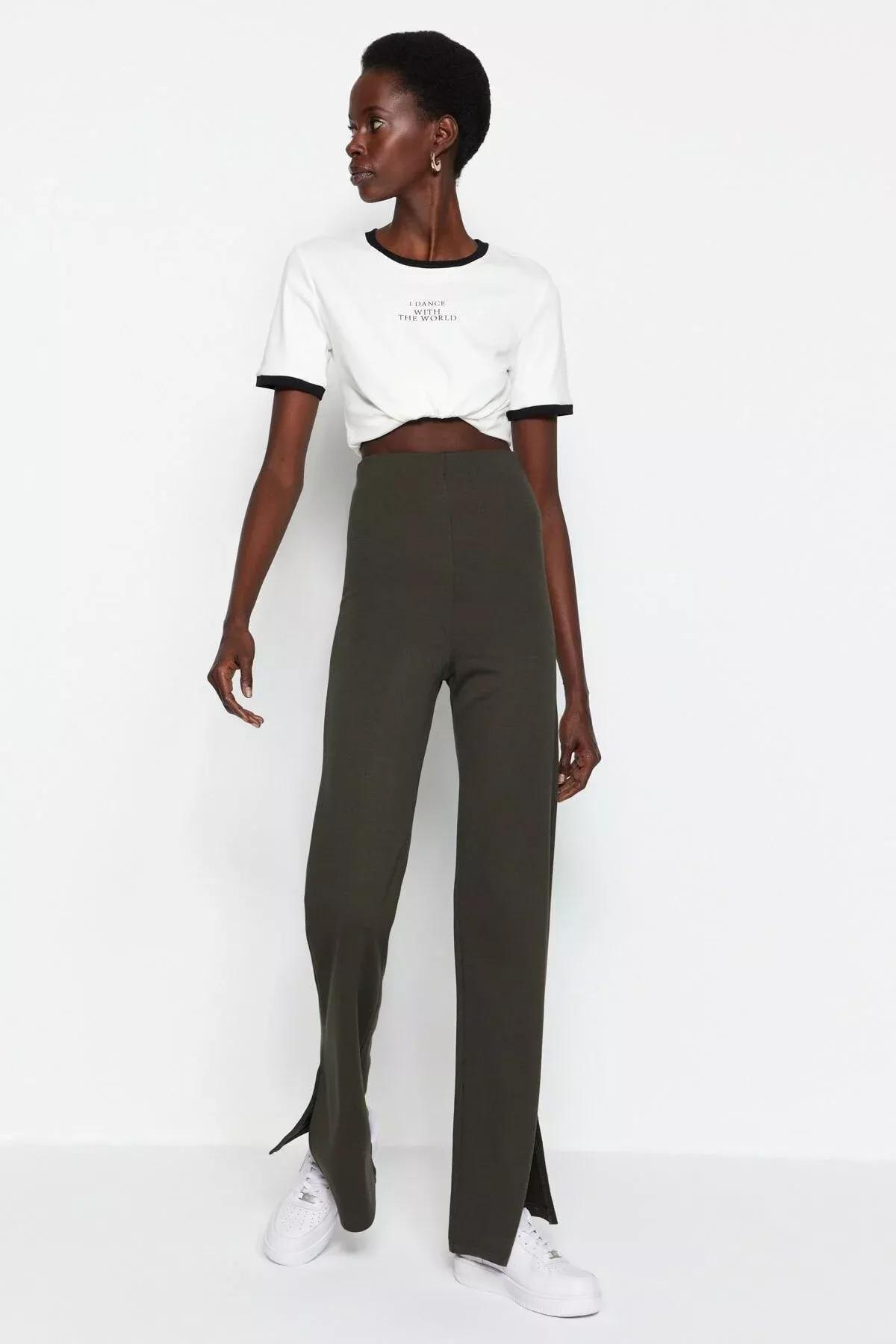 Khaki Flared Pants, Khaki, large image number 3