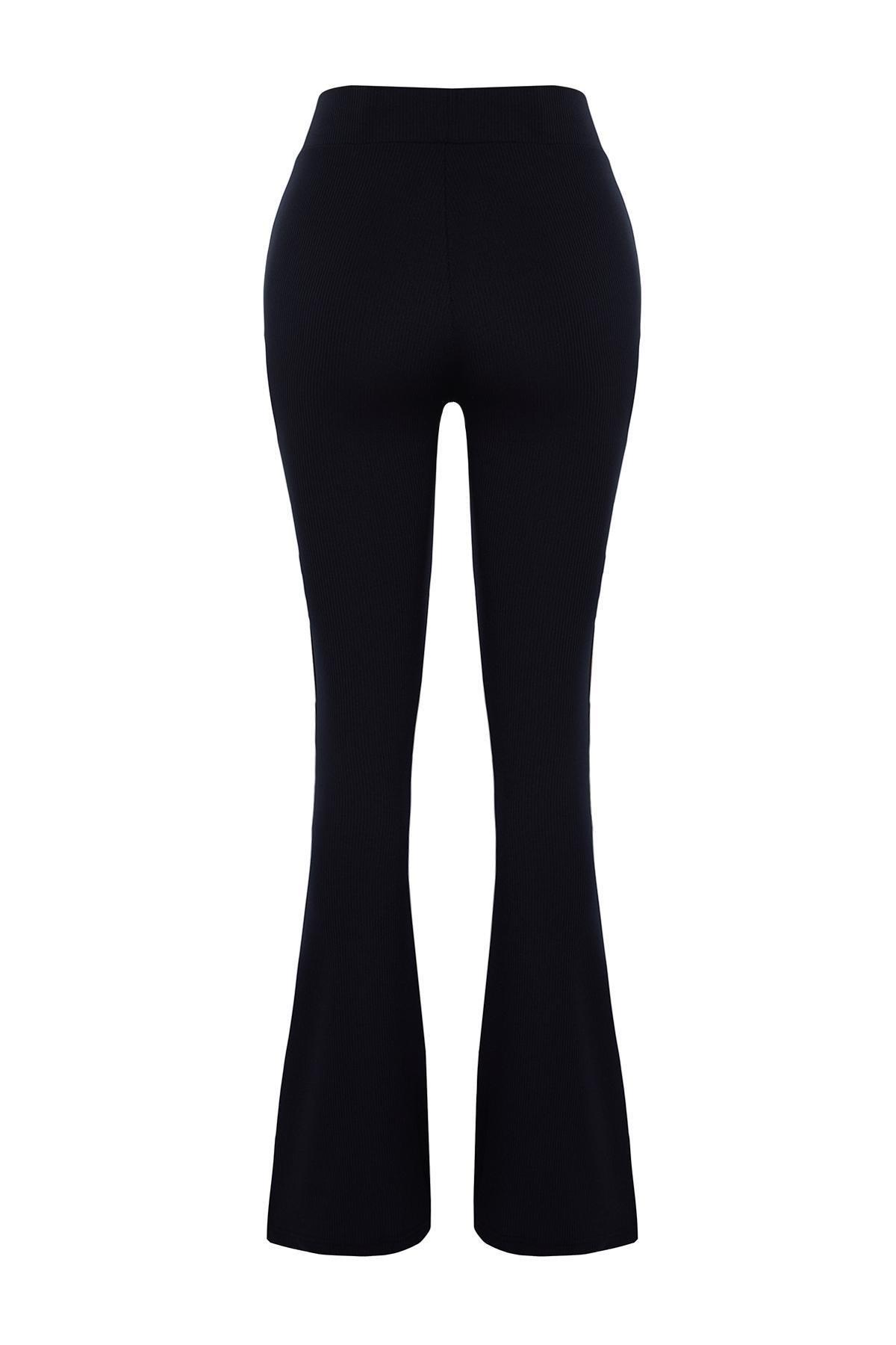 Blue Ribbed Flare Knitted Trousers, , large image number 5