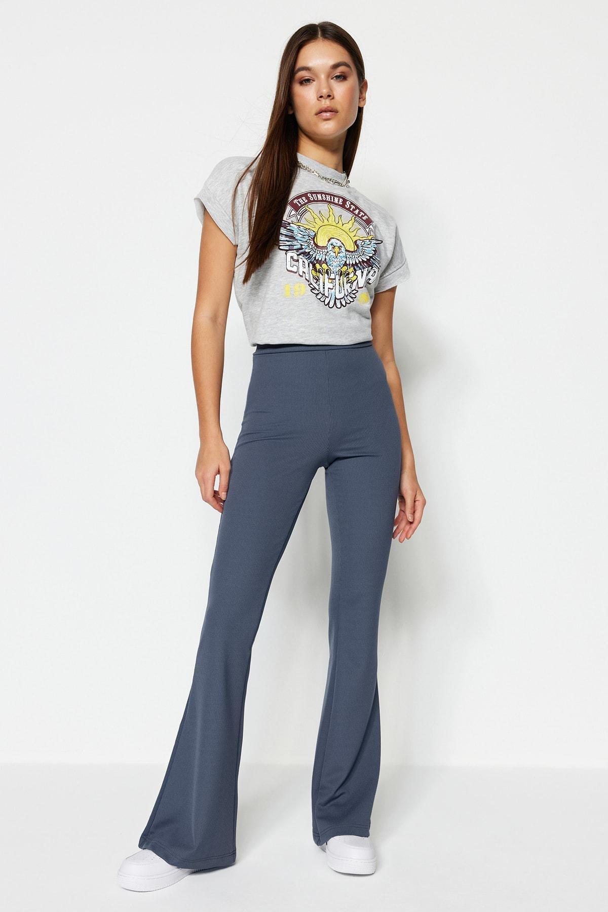 Gray High Waist Wide Leg Pants, , large image number 0