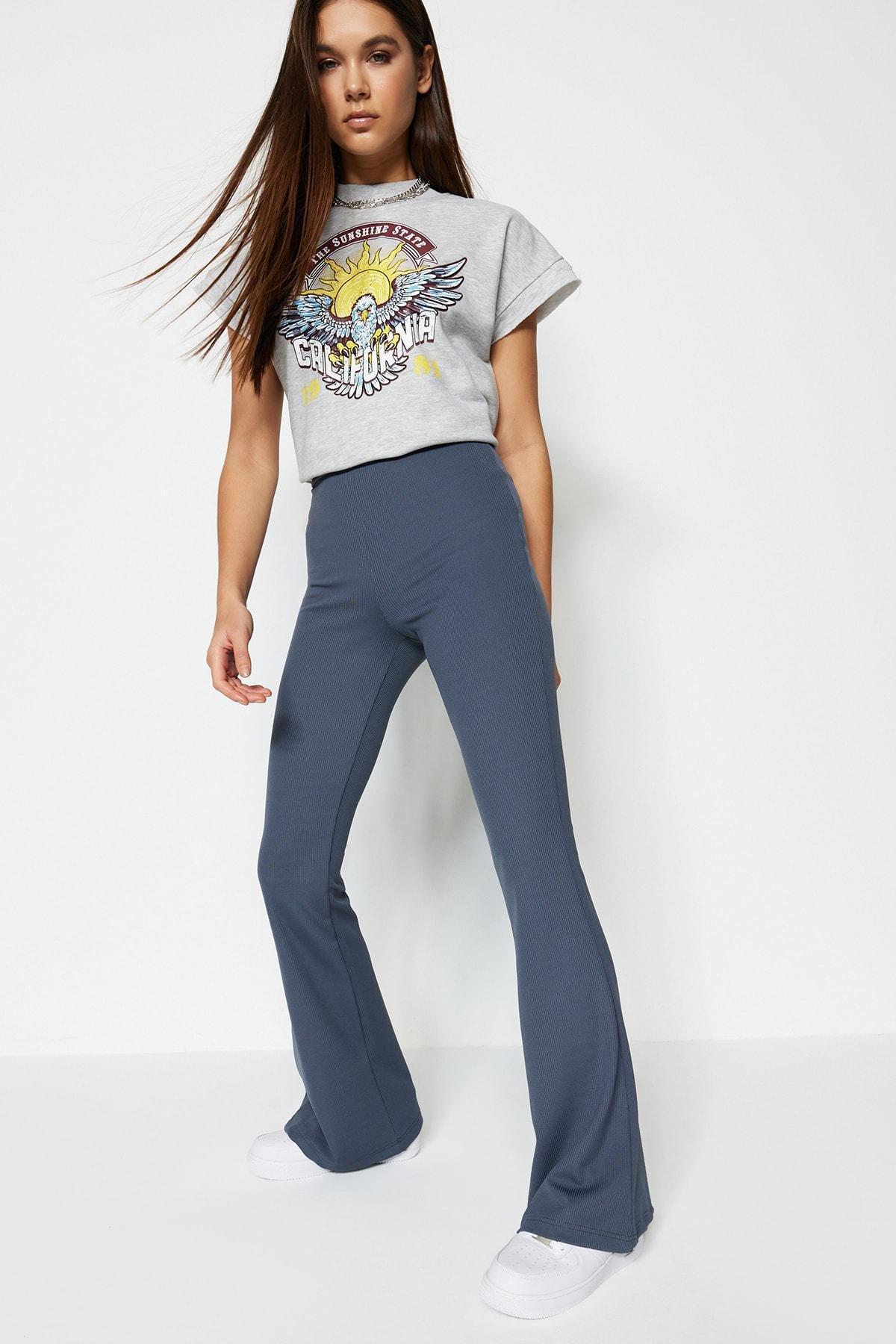 Gray High Waist Wide Leg Pants, , large image number 1