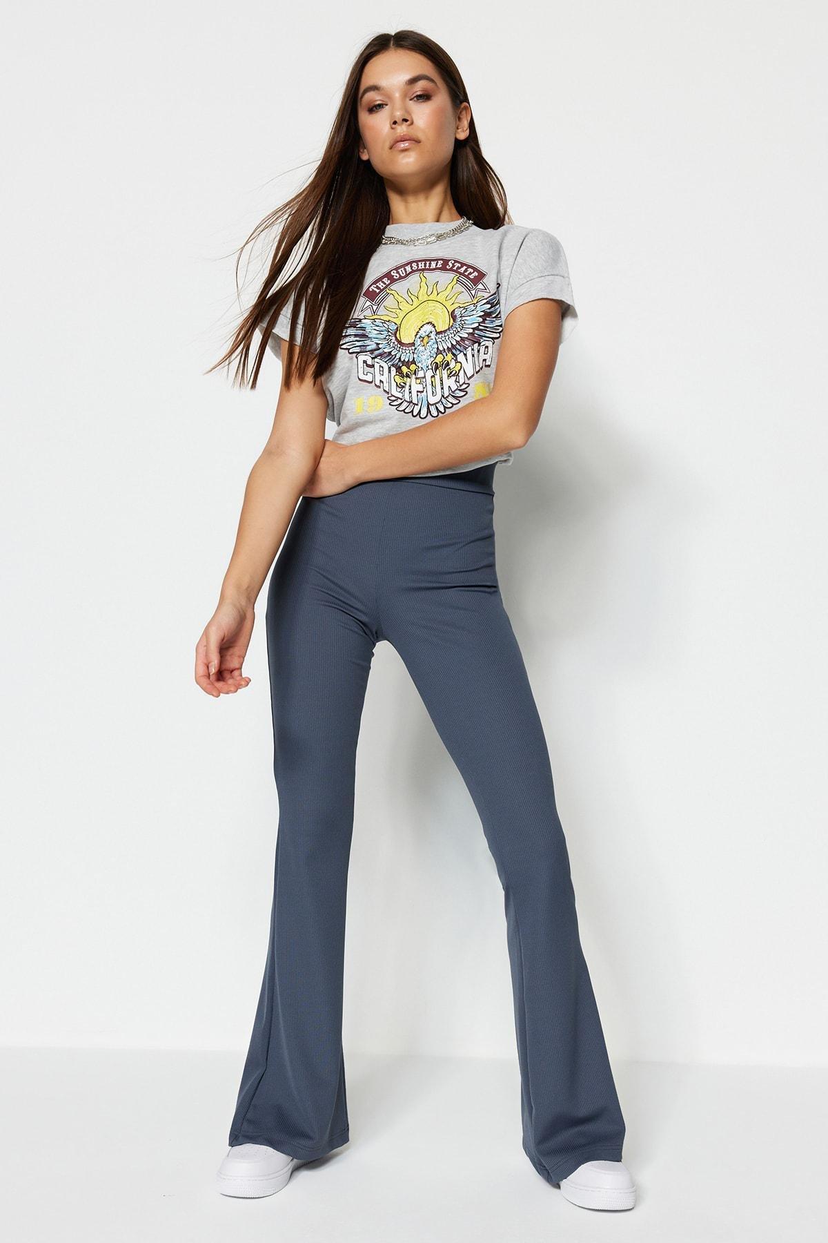 Gray High Waist Wide Leg Pants, , large image number 3