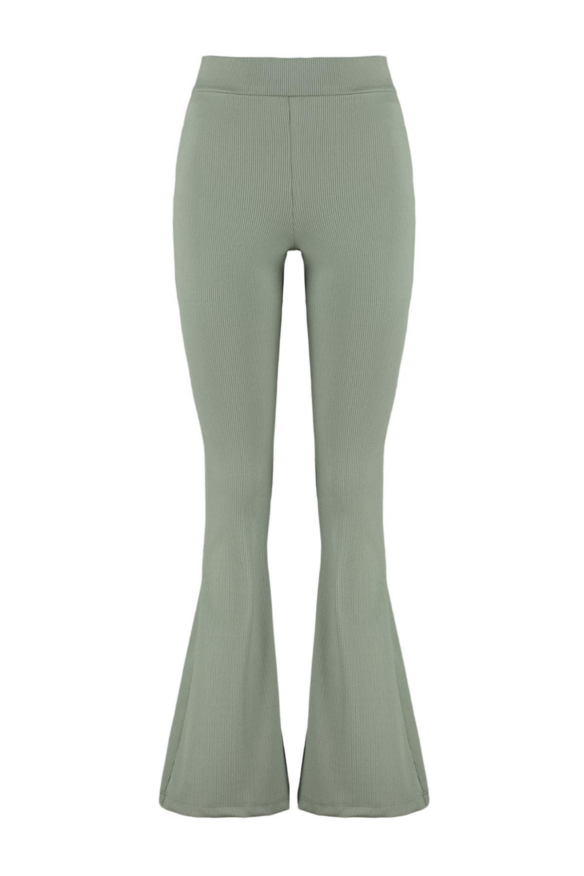 Khaki Cotton Flared Pants, , large image number 5