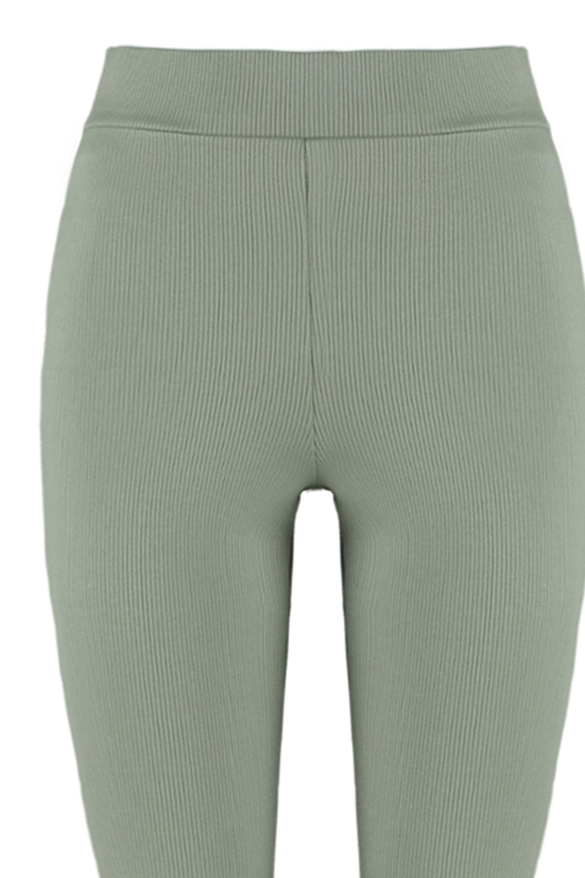 Khaki Cotton Flared Pants, , large image number 6