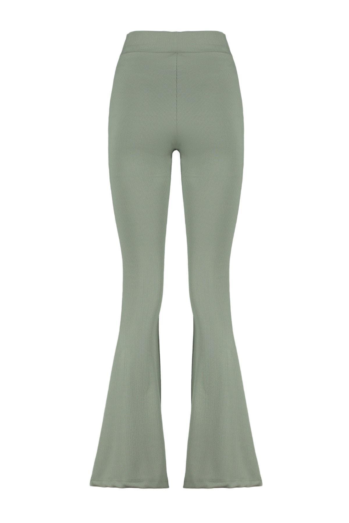 Khaki Cotton Flared Pants, , large image number 7