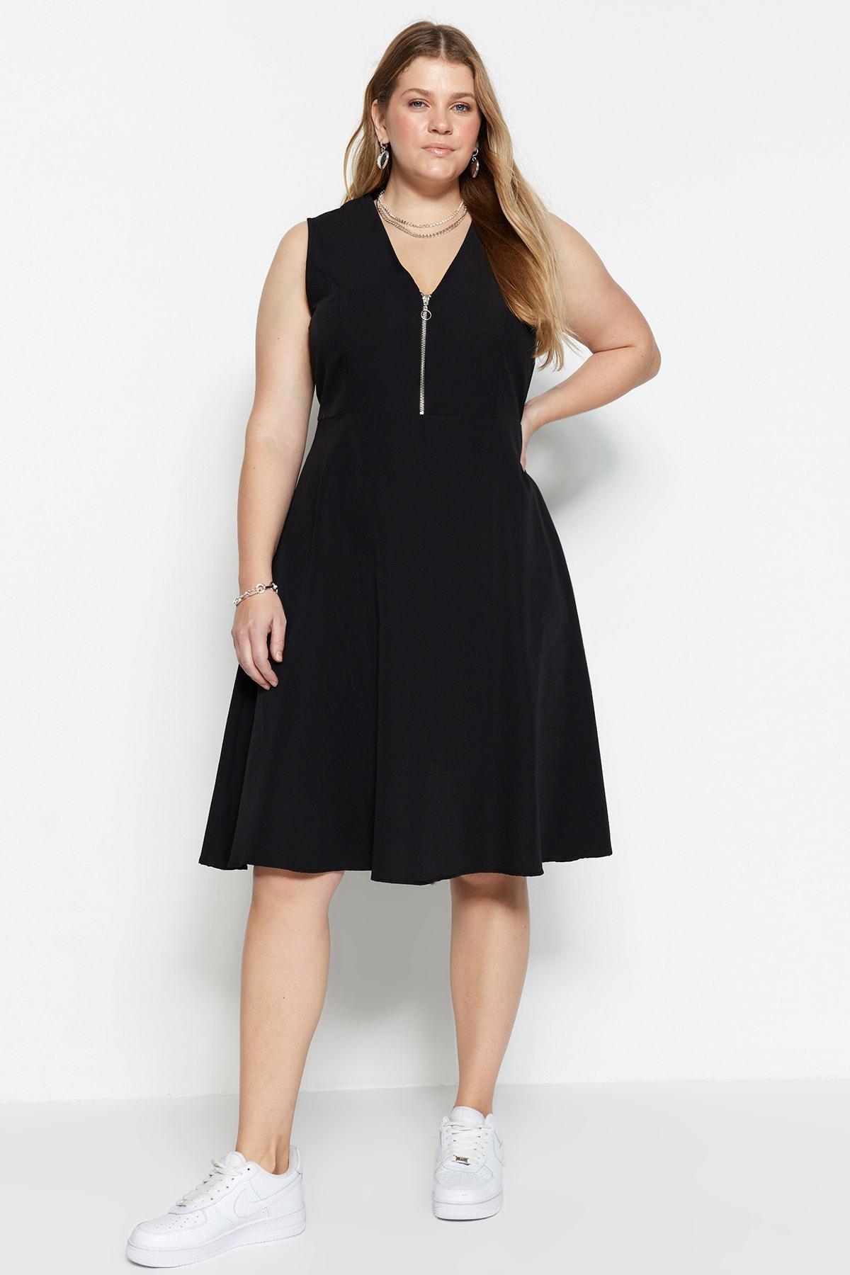 Black Skater Plus Size Dress, , large image number 0