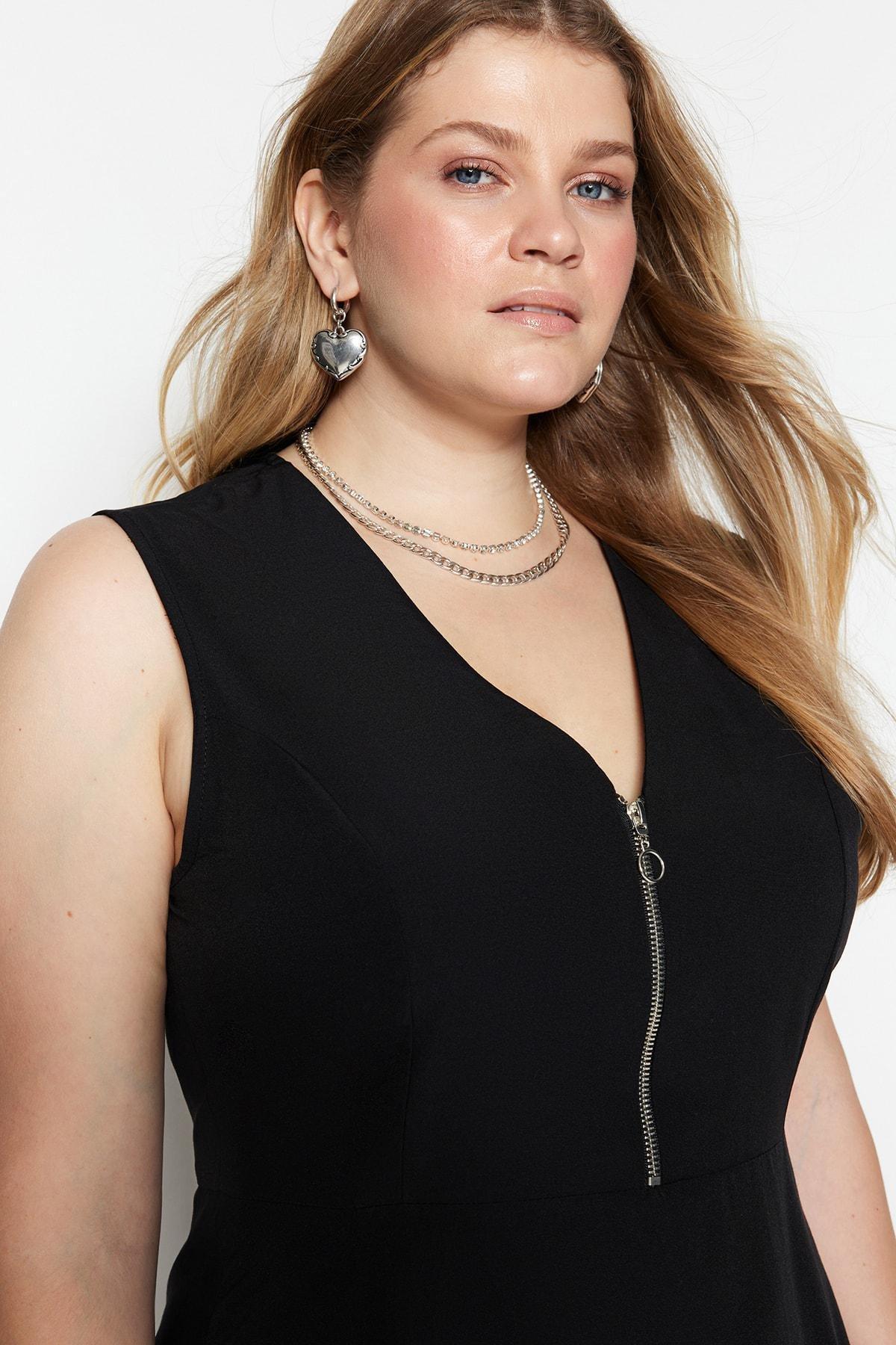 Black Skater Plus Size Dress, , large image number 1