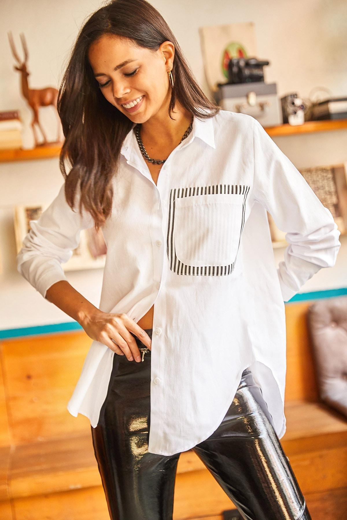 White Patterned Sambre Oversized Shirt, , large image number 2