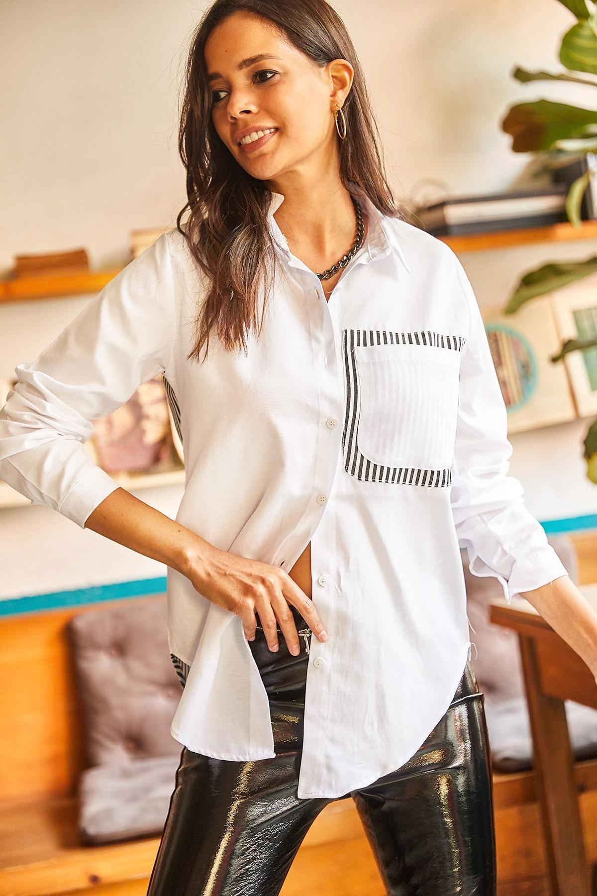 White Patterned Sambre Oversized Shirt, , large image number 3