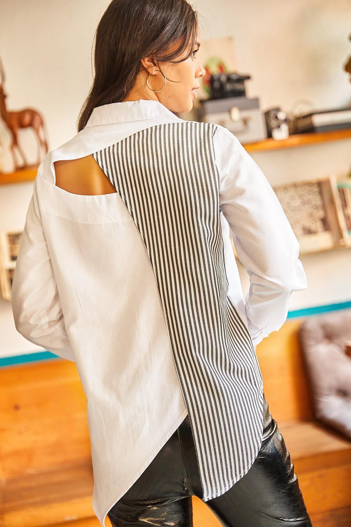 White Patterned Sambre Oversized Shirt, , large image number 4