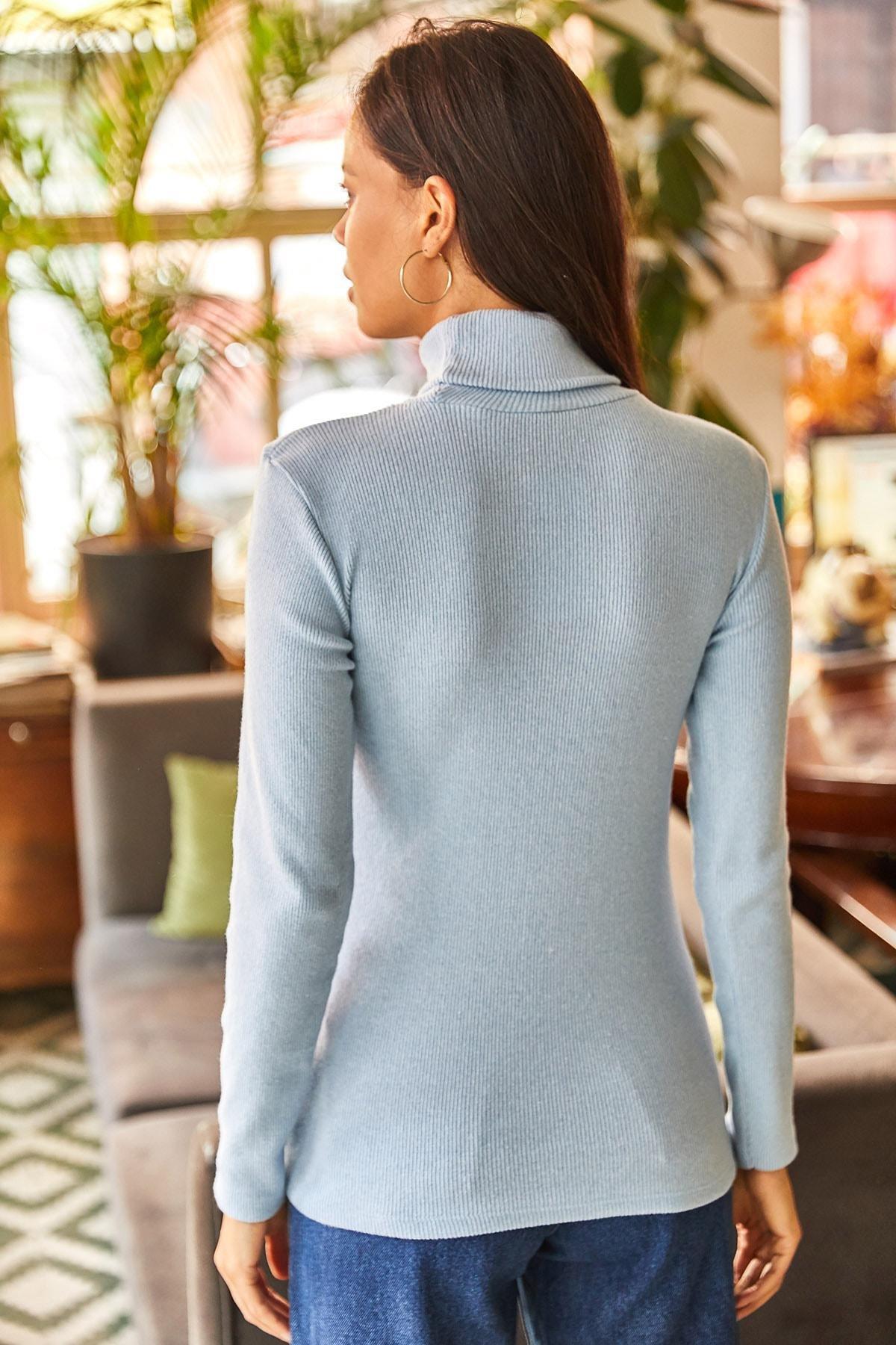 Blue Turtleneck Detailed Sweater, BABY BLUE, large image number 3