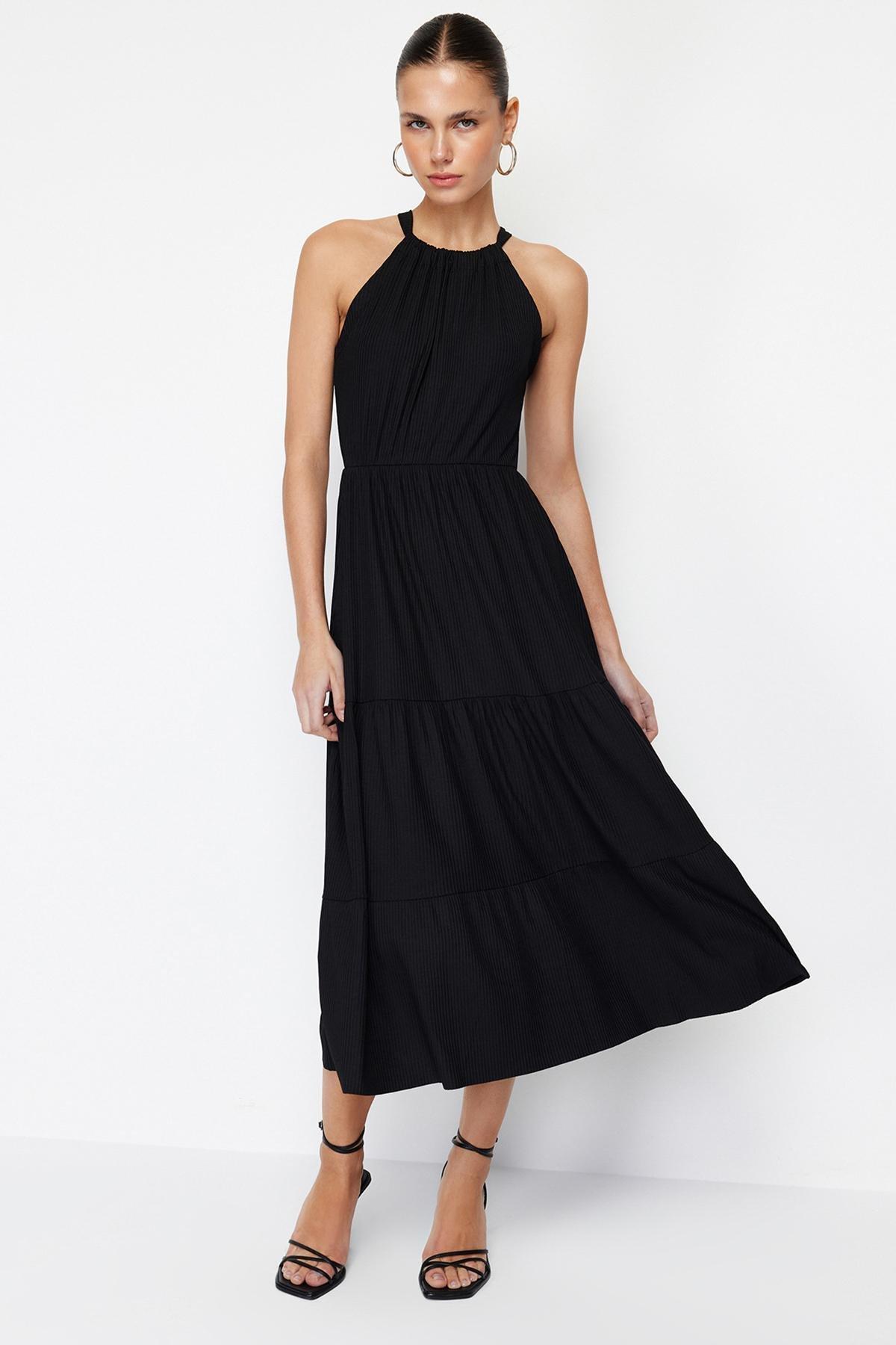 Black Halter Printed A-Line Maxi Dress, , large image number 0
