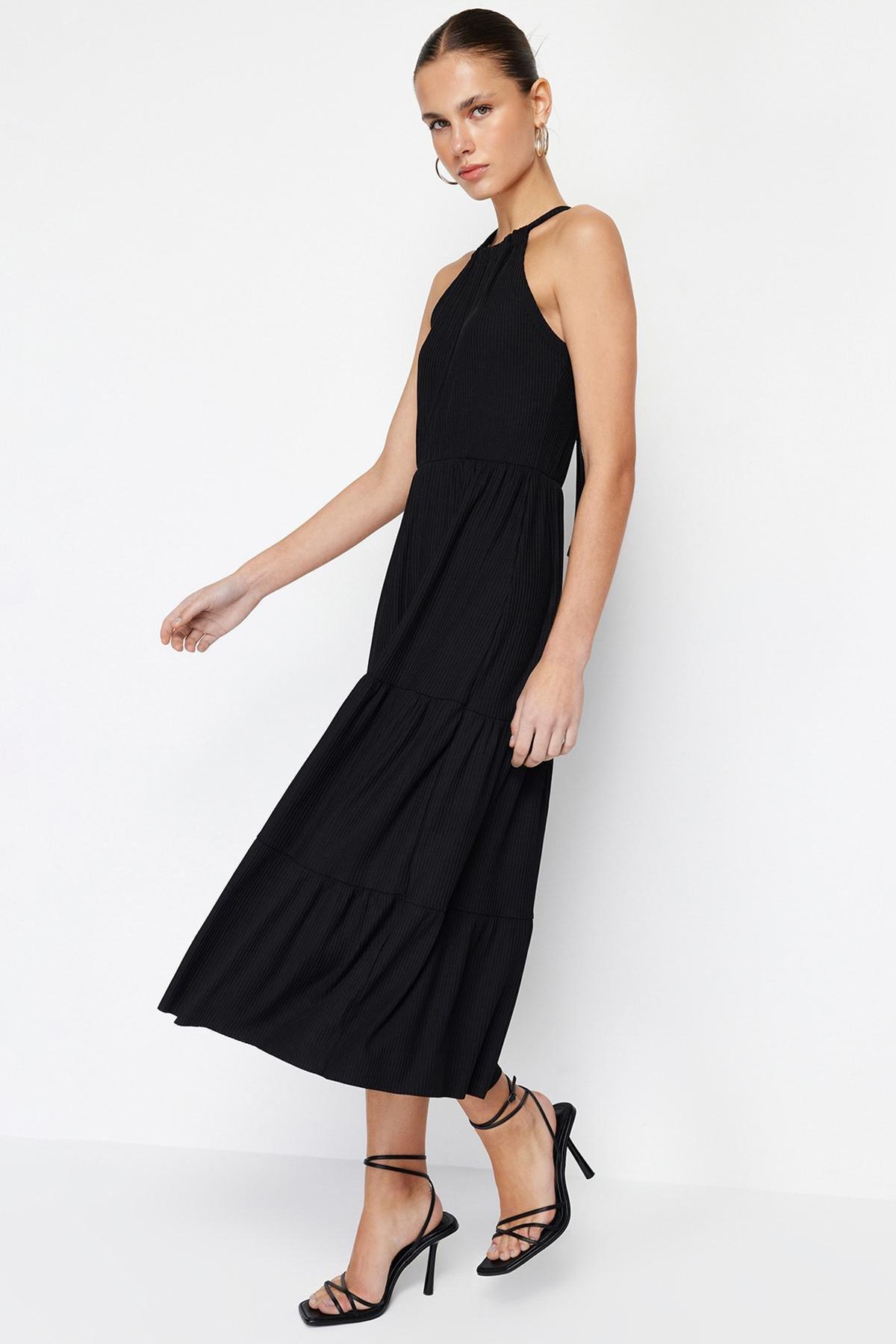 Black Halter Printed A-Line Maxi Dress, , large image number 1