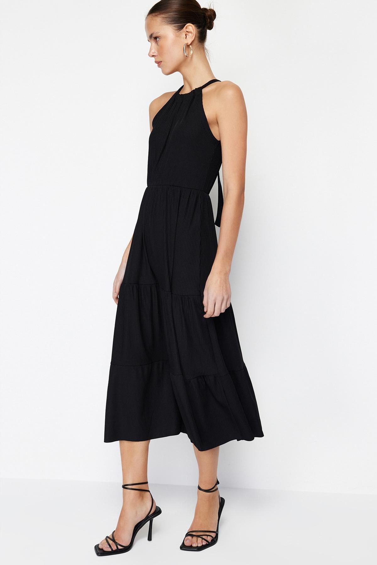Black Halter Printed A-Line Maxi Dress, , large image number 2