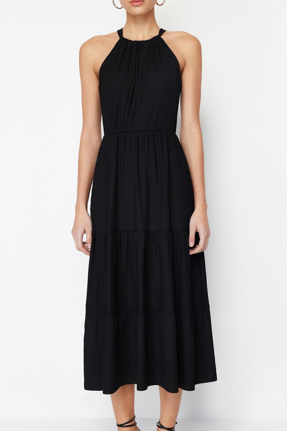 Black Halter Printed A-Line Maxi Dress, , large image number 4