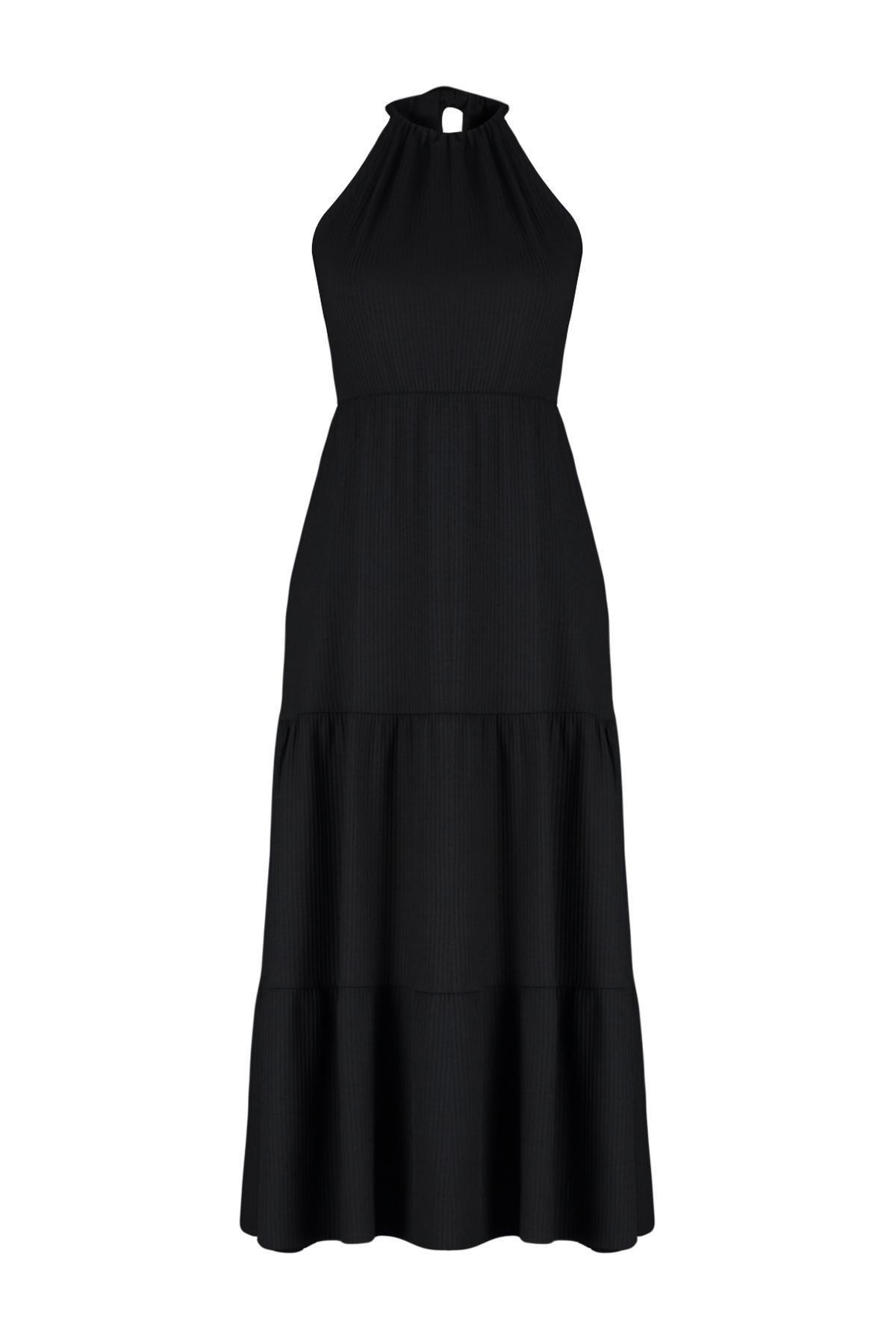 Black Halter Printed A-Line Maxi Dress, , large image number 5