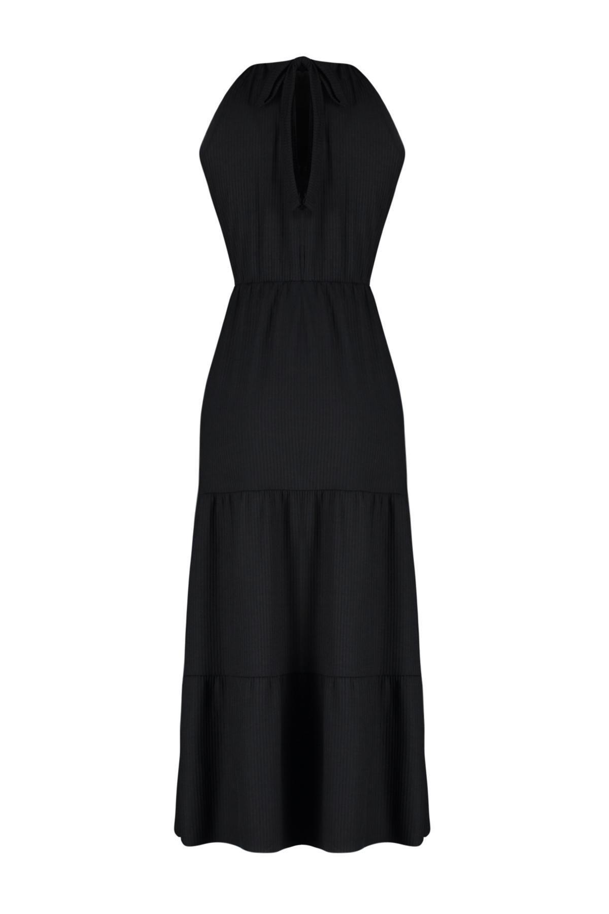 Black Halter Printed A-Line Maxi Dress, , large image number 6