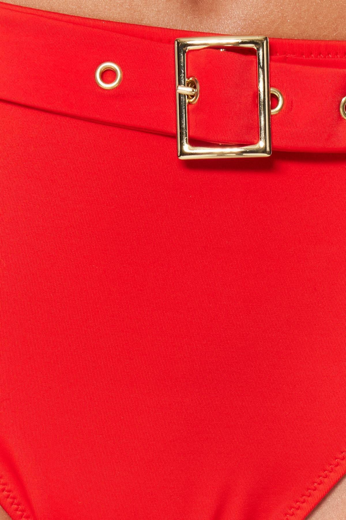 Red High Waist Belted Bikini Bottom, , large image number 3