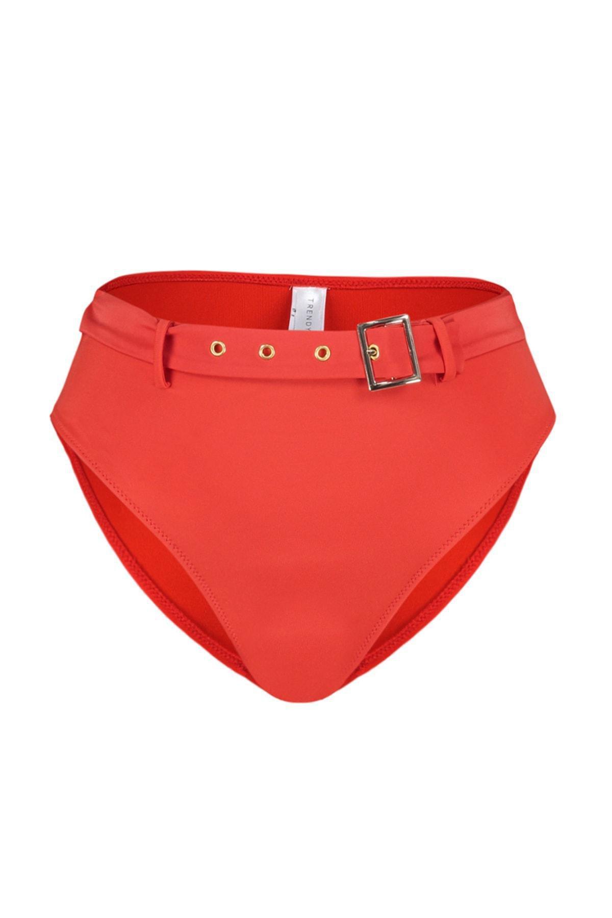 Red High Waist Belted Bikini Bottom, , large image number 5