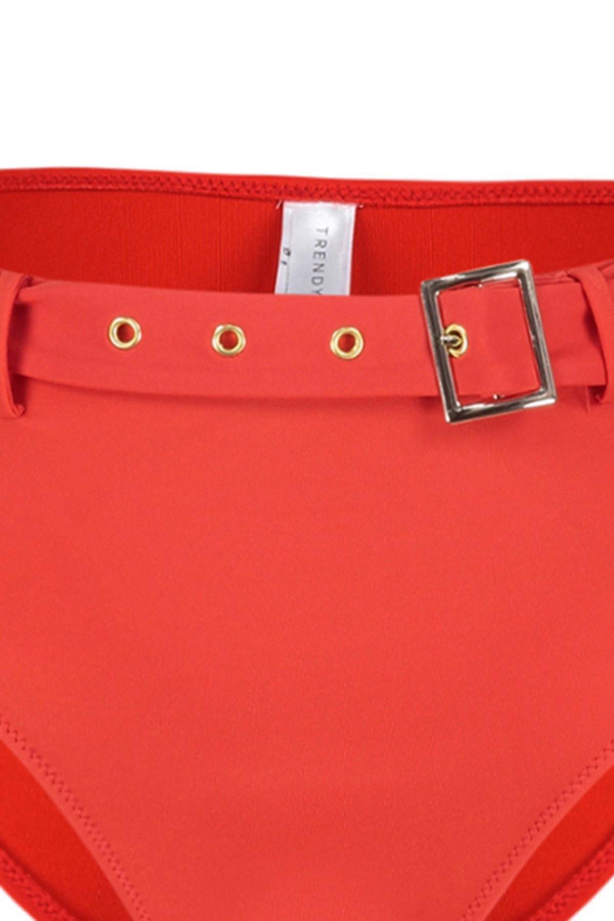 Red High Waist Belted Bikini Bottom, , large image number 6