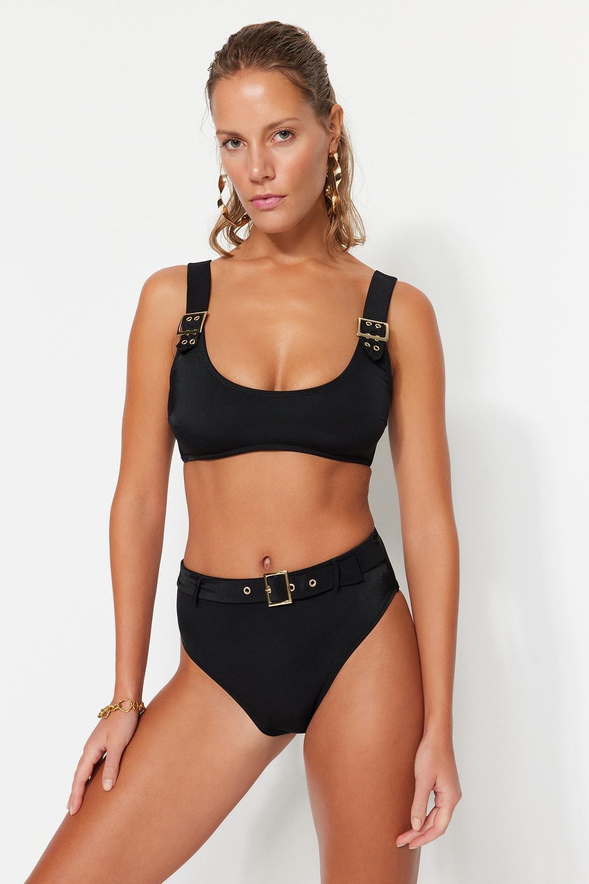 Black High Waist Belted Bikini Bottom, , large image number 2