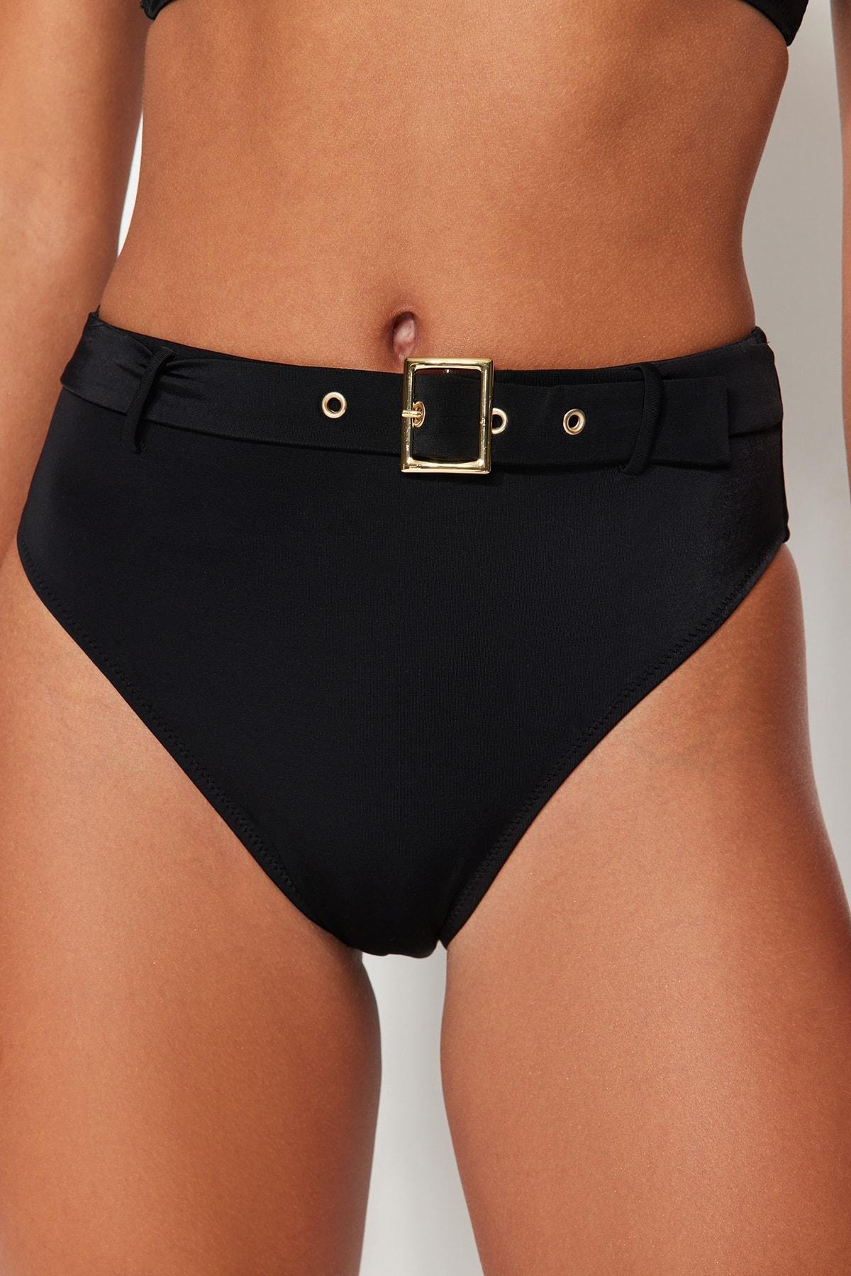 Black High Waist Belted Bikini Bottom, , large image number 3