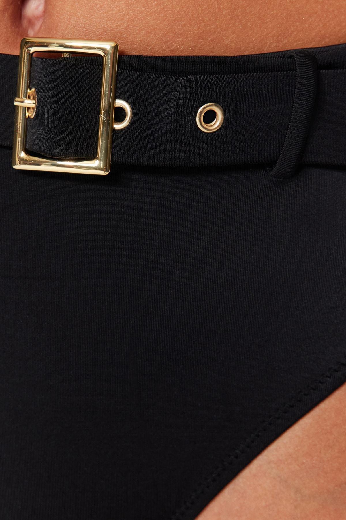 Black High Waist Belted Bikini Bottom, , large image number 4