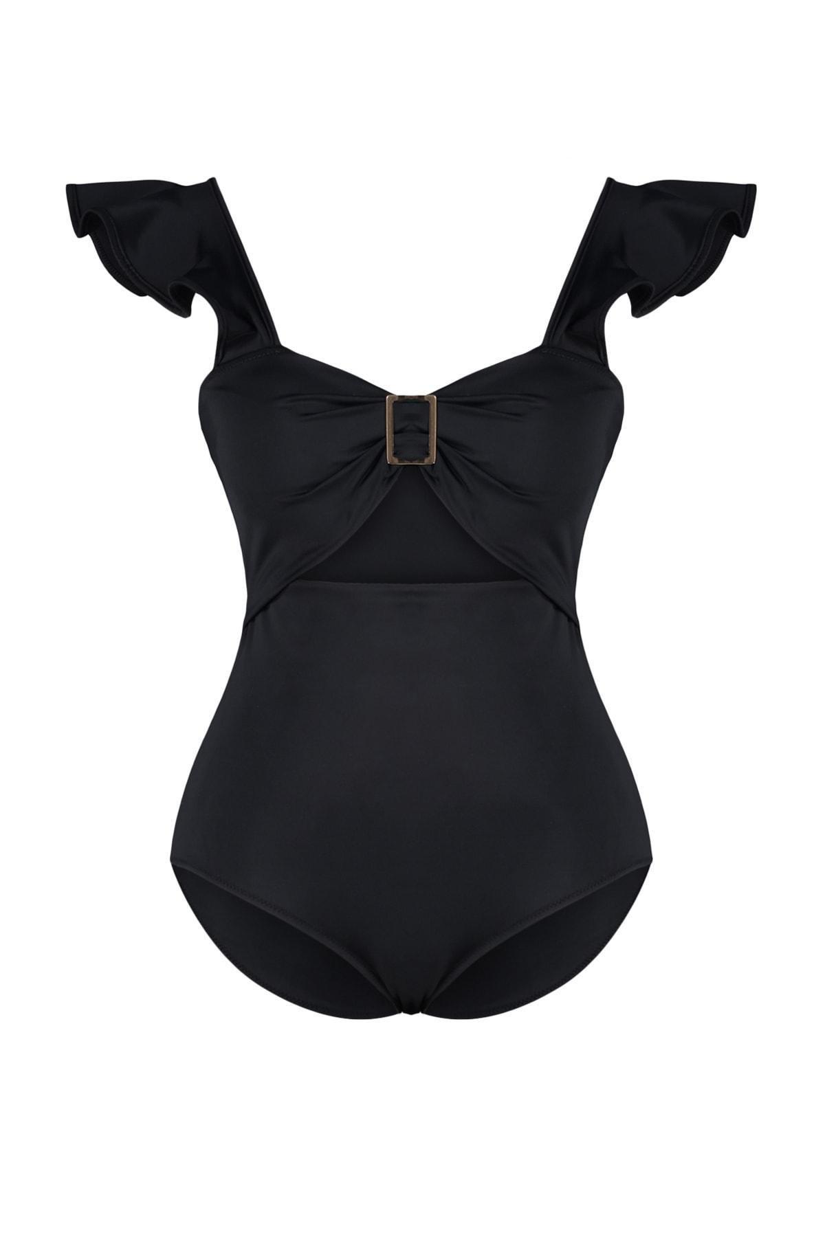 Black Plain Plus Size Swimsuit, , large image number 5