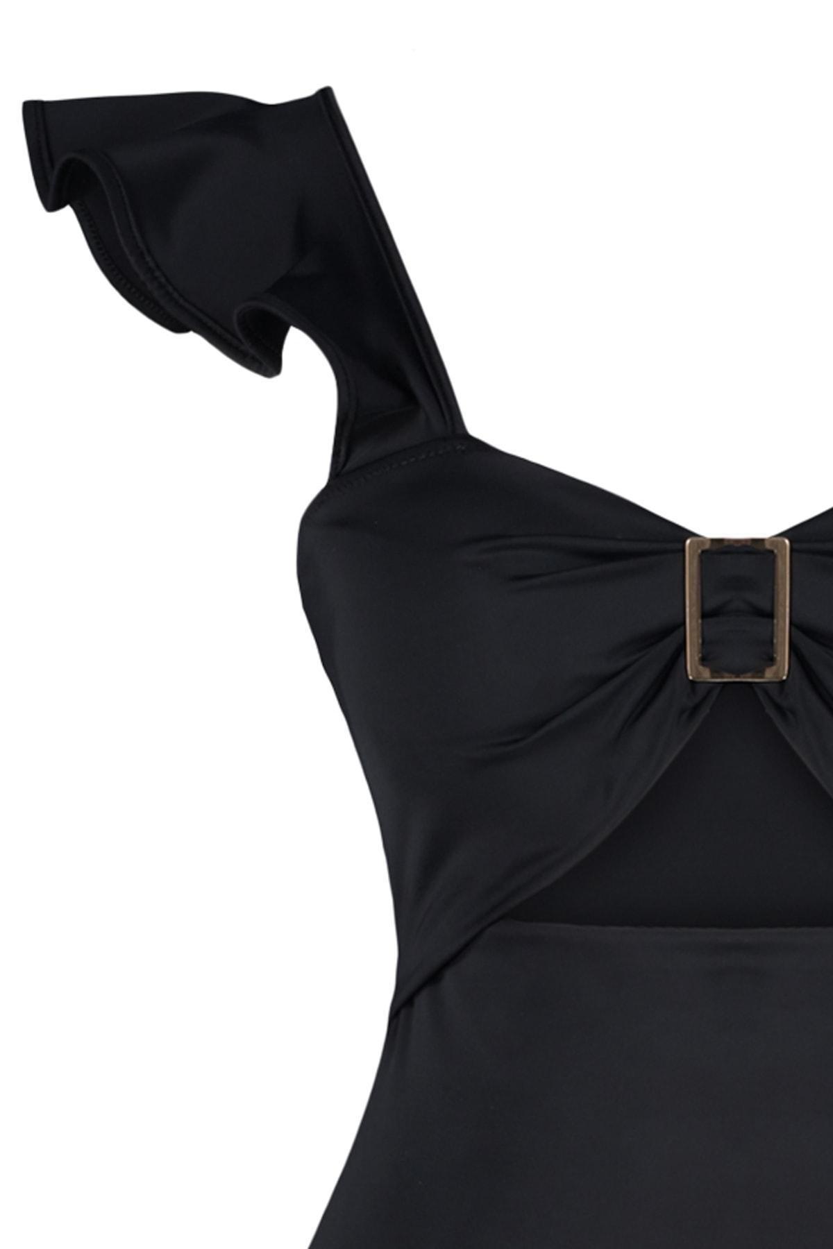 Black Plain Plus Size Swimsuit, , large image number 7