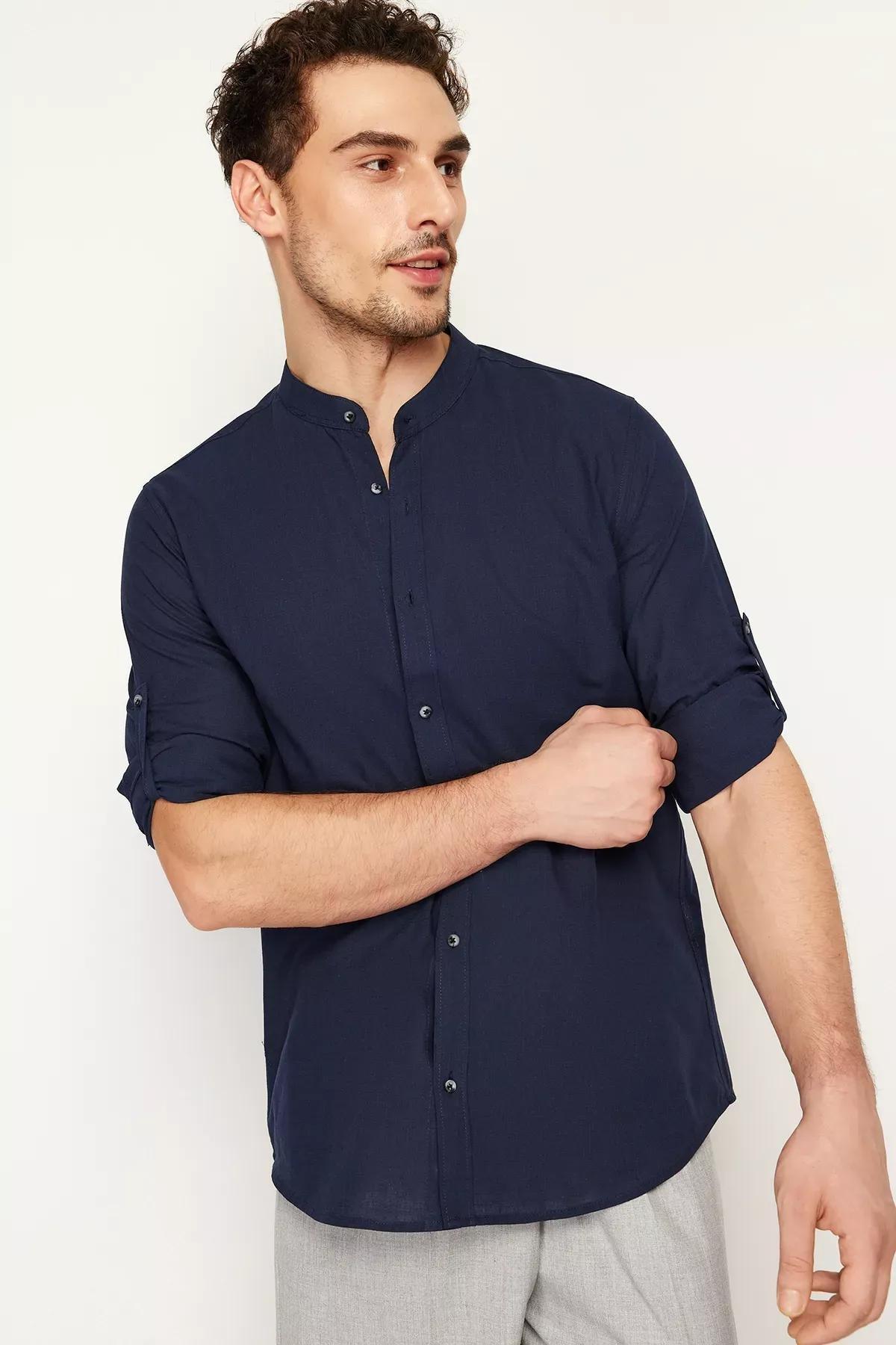 Navy Slim Epaulette Cotton Shirt, C101_1628, medium