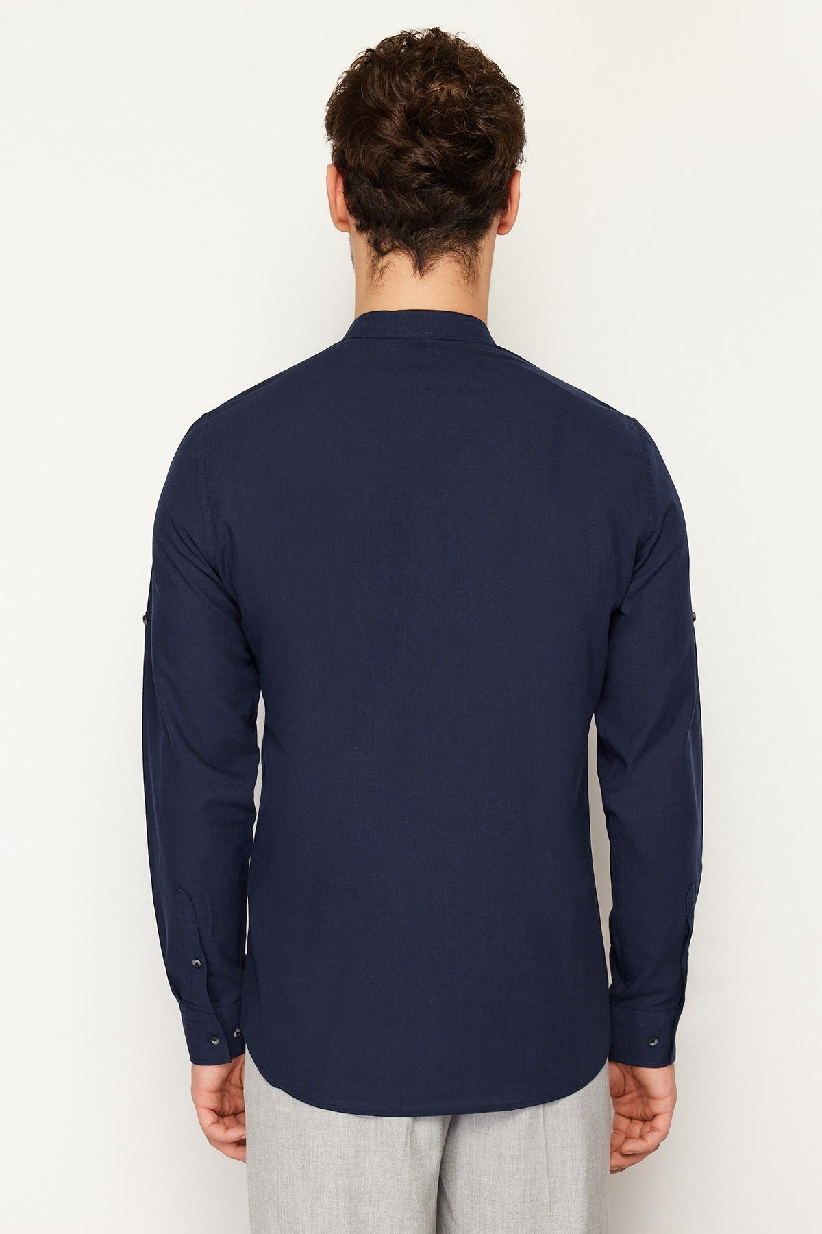 Navy Slim Epaulette Cotton Shirt, , large image number 2