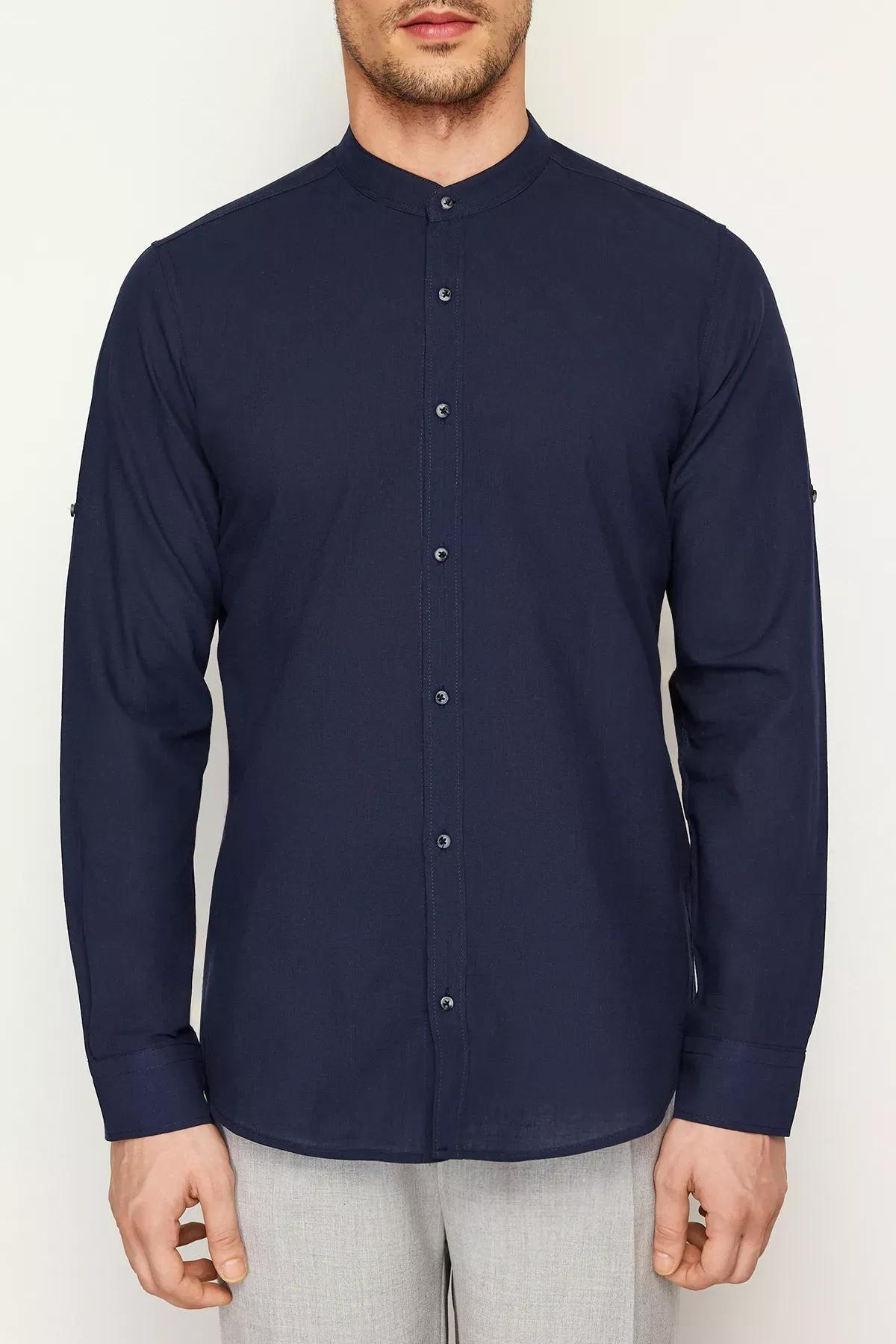 Navy Slim Epaulette Cotton Shirt, C101_1628, medium