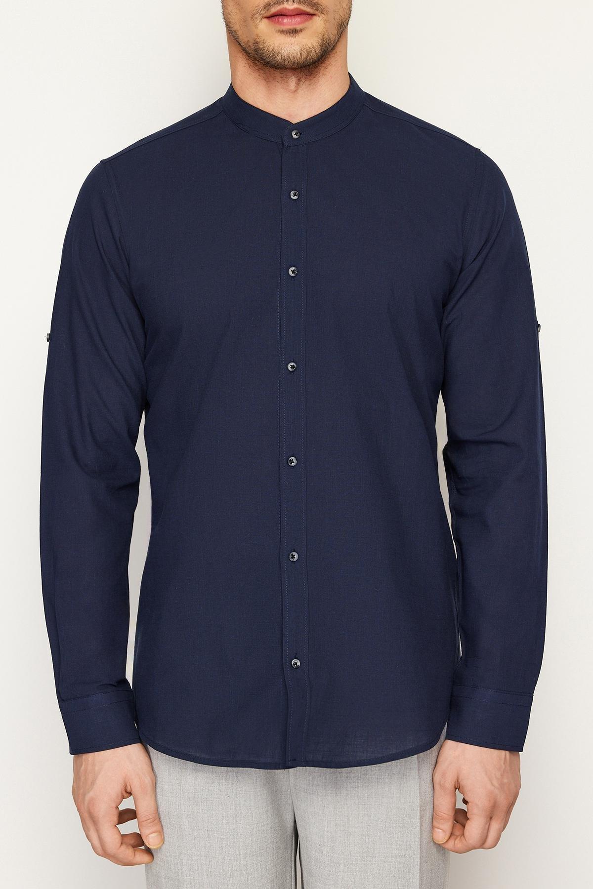 Navy Slim Epaulette Cotton Shirt, , large image number 3