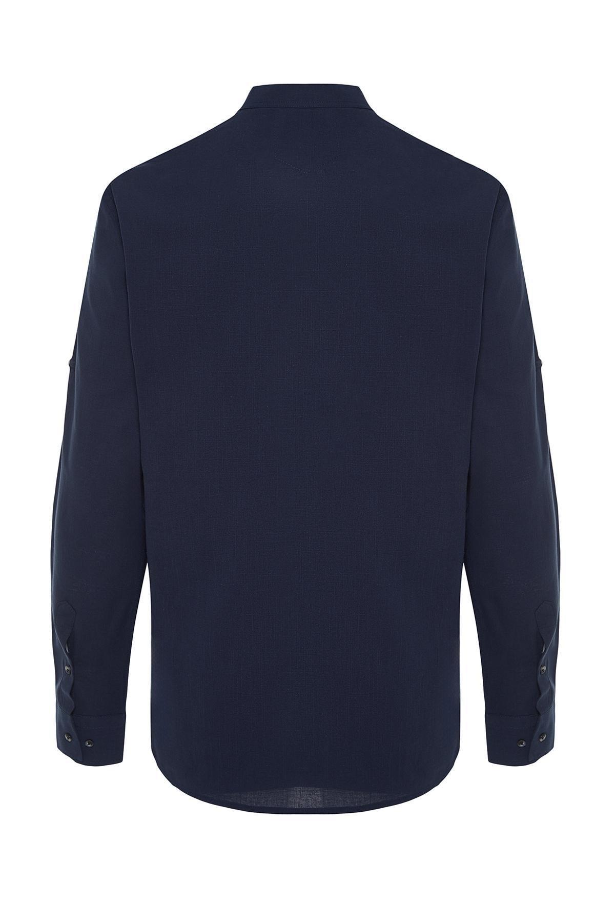 Navy Slim Epaulette Cotton Shirt, , large image number 5