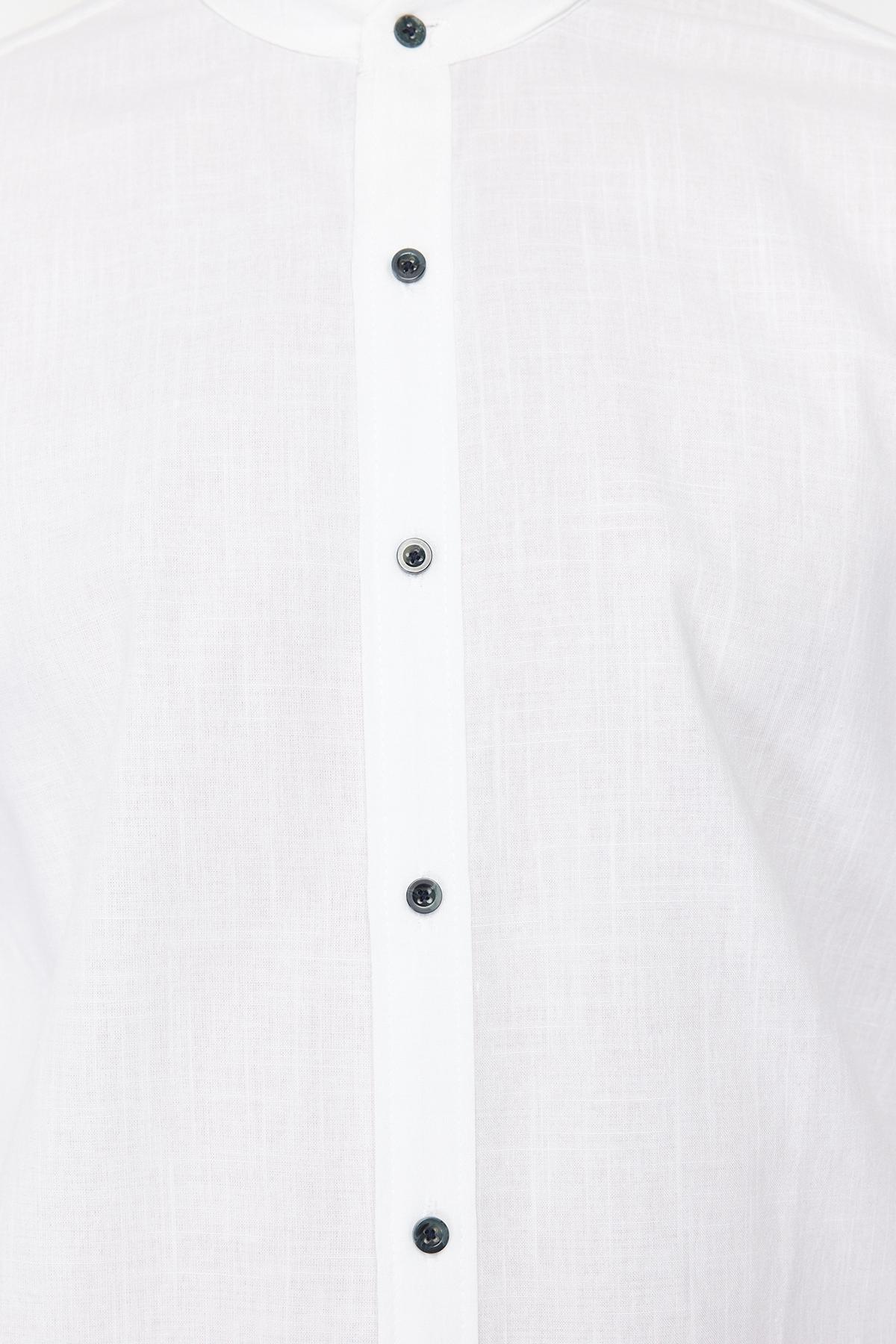 White Slim Mandarin Collar Shirt, , large image number 8